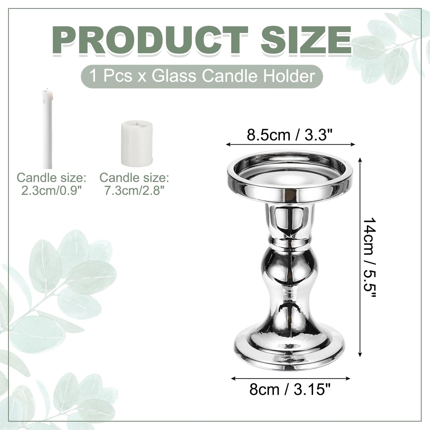 uxcell 14cm Glass Candle Holder for Taper/Column Candles, Candle Holders Tealight Stand Candlestick for Tealight Wedding Table Centerpiece Home Decor, Silver