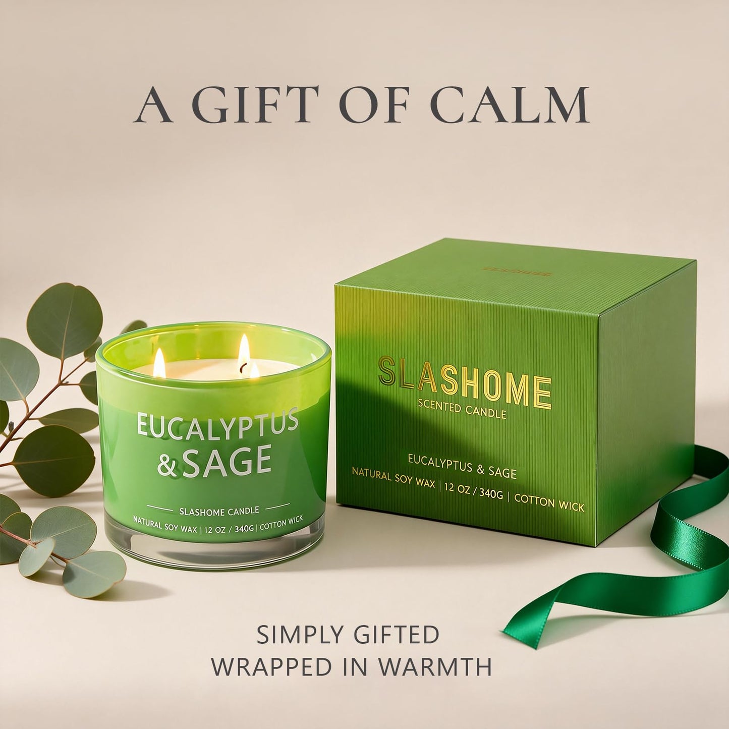 Sage & Eucalyptus Scented Candle, Luxury Large 3 Wick Soy Candle 12 Oz, 60+ Hour Long Lasting Clean Burn, Elegant Aromatherapy Home Decor, Housewarming & Birthday Gift for Men & Women
