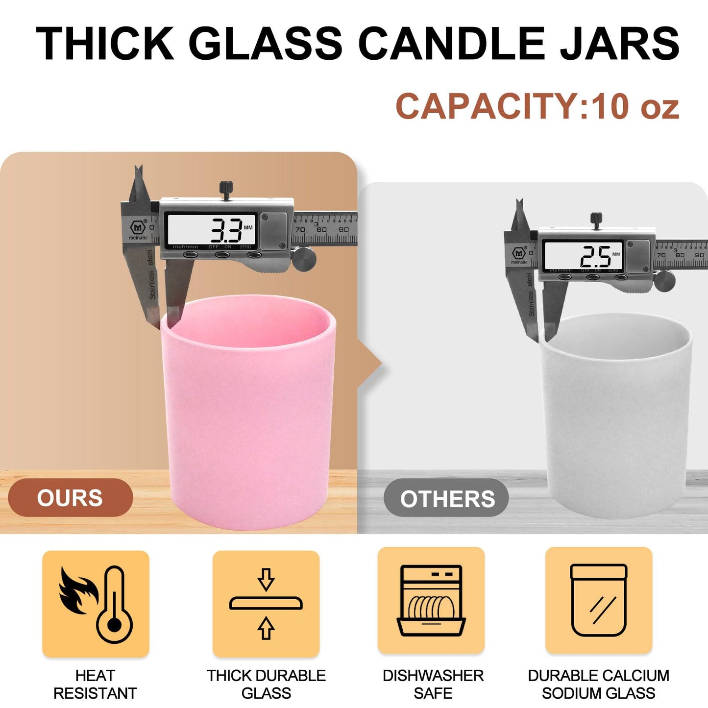 SHOWIN 10 OZ Thick Candle Jars for Making Candles 15 Pcs, Empty Jars with Wood Lids for Candle Making, Sample Container, Matte Pink
