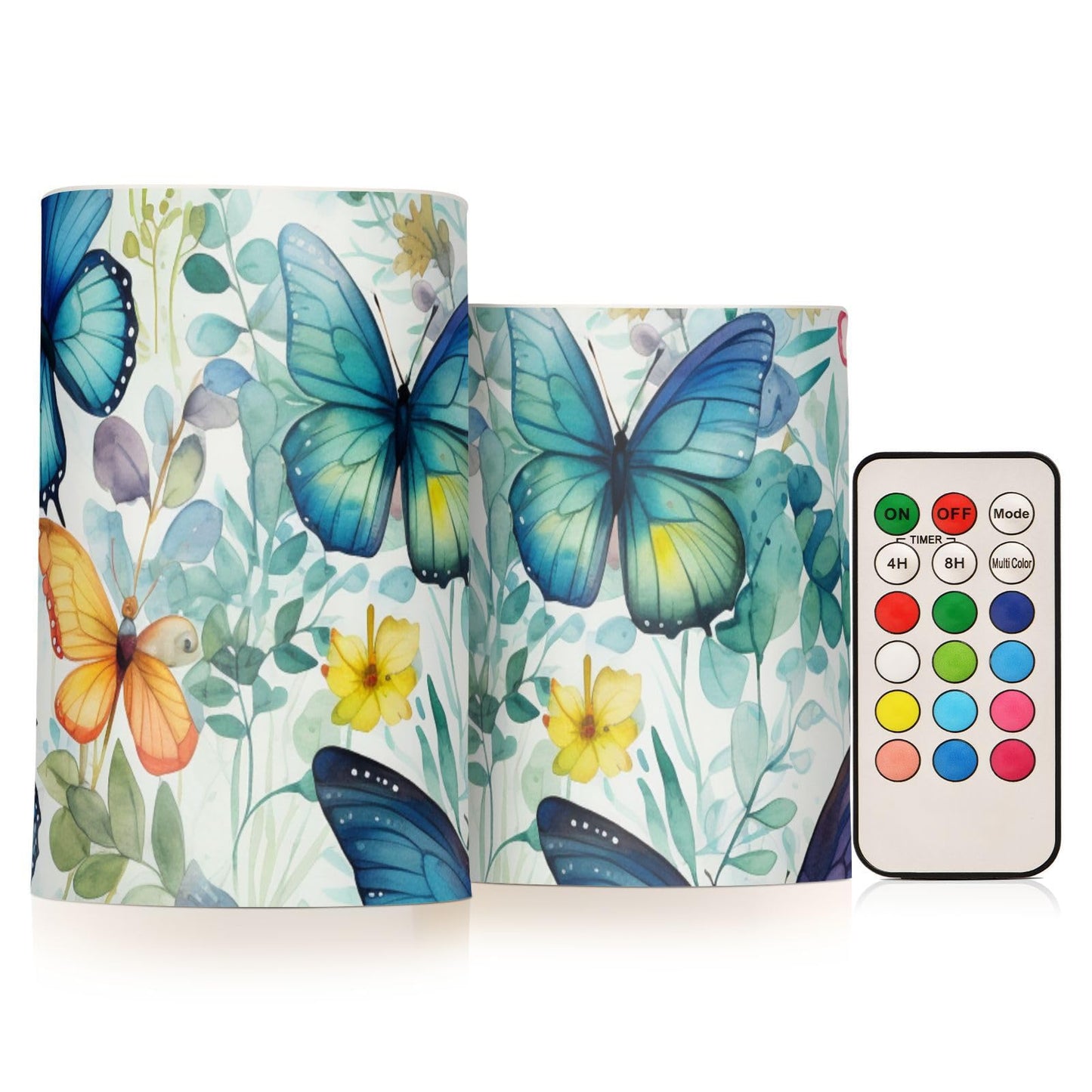 Lights Flameless Candles Butterfly Floral Pillar Candles Set of 2 Battery Operated Remote Control Warm Lights Home Decor