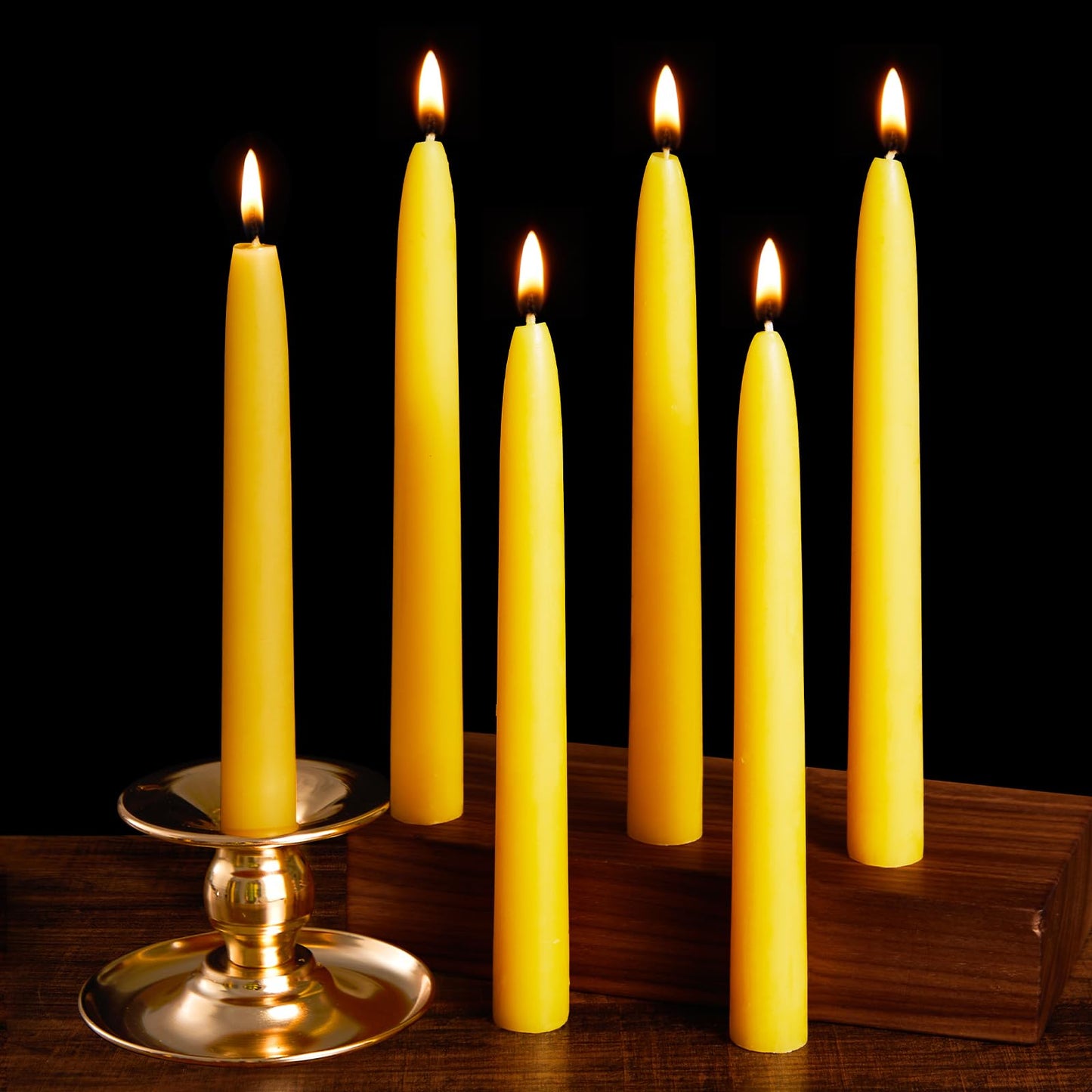 Ashlux 6 Pack Beeswax Taper Candles 100% Natural Pure 8-9 Hours Long Burn Bees Wax Candlesticks Dripless Tall Tapered Candles Stick Beeswax Candle Long Candles Bulk, Yellow