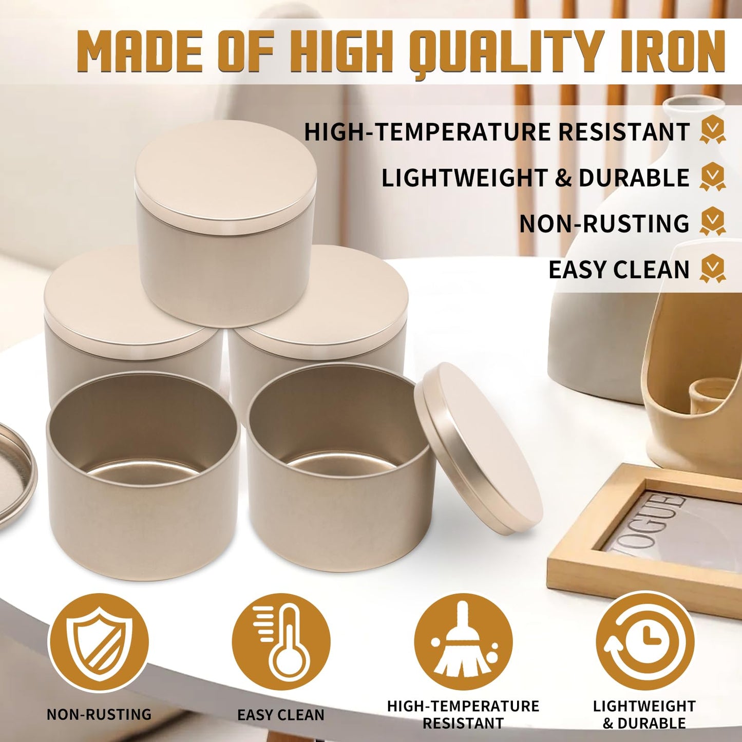 YJHSS 24-Pack 4oz Candle Tins with Lids, Metal Candle Jars for Candle Making, Empty Containers Vessels Bulk for Small Business & Beginners DIY Storage -Champagne Gold