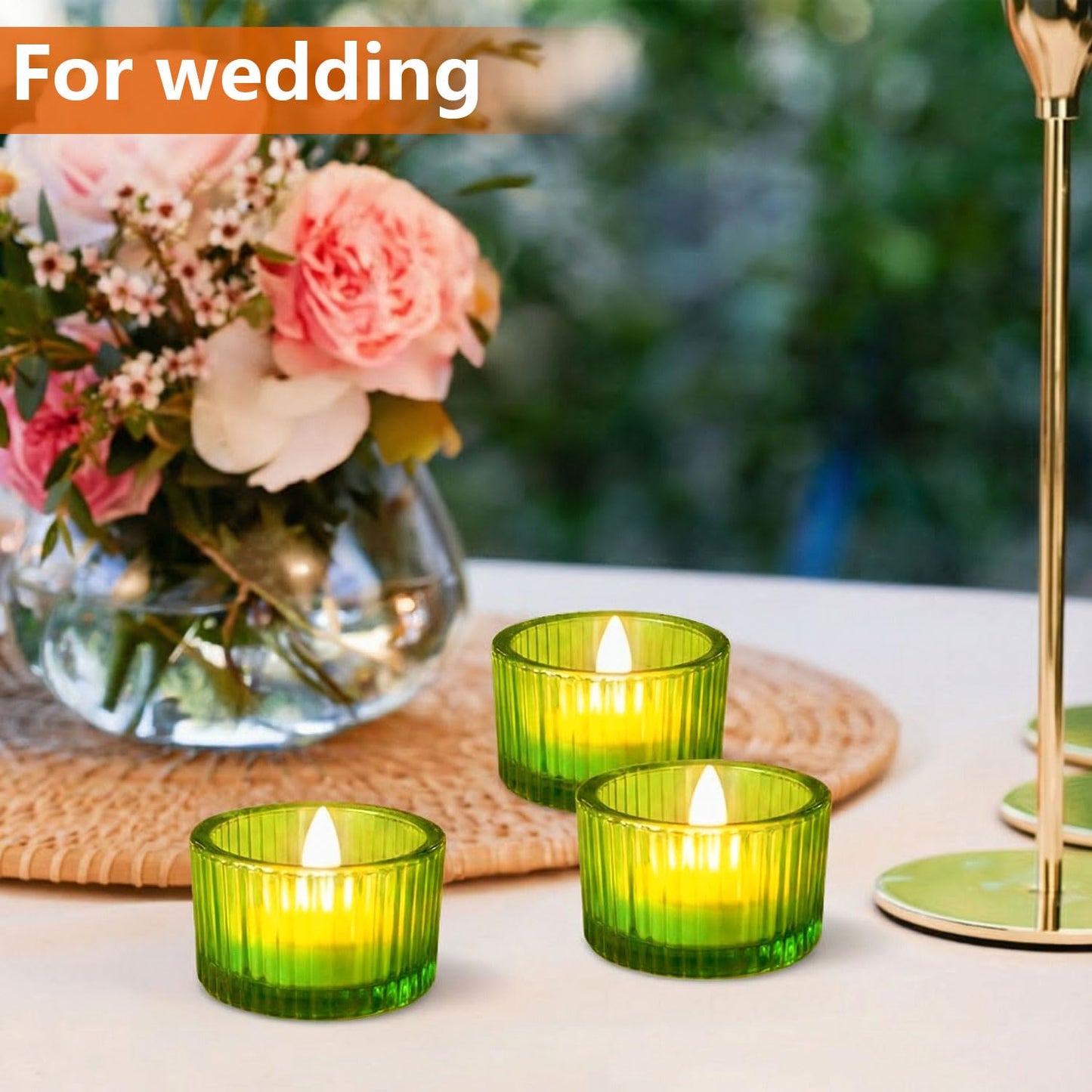 JOYIT Green Votive Candle Holders Bulk Set of 4, Tealight Candle Holder for Wedding Table Centerpiece, Glass Small Candle Holders for Birthday Party, Valentine's Day, Home Decor (2''X 1.4'')