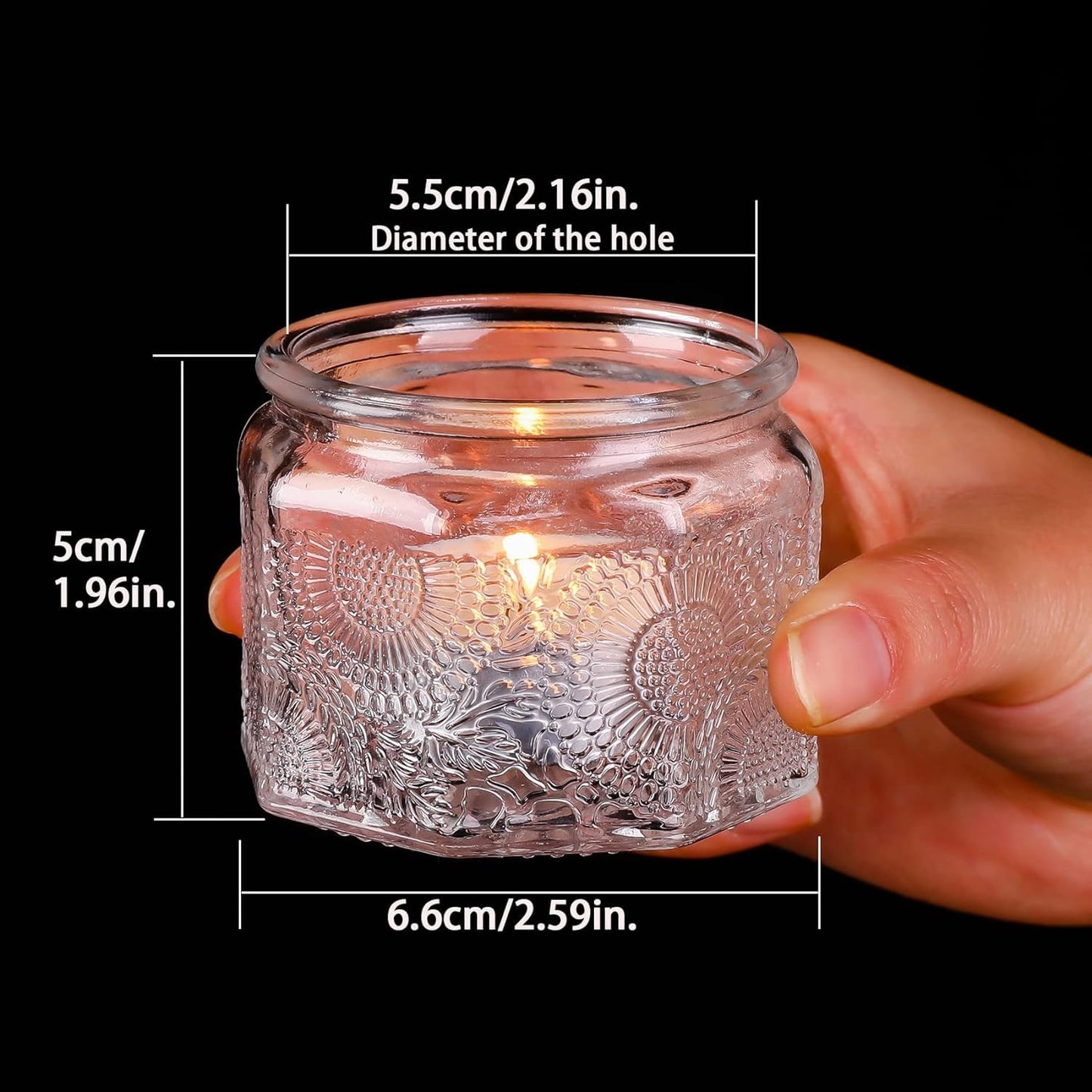 Set of 6 Glass Tea Light Candle Holders with Lid Colored Tea Lights Candles Holders Table Centerpieces for Wedding Party, Glass Votive Candle Holders Wedding Centerpieces