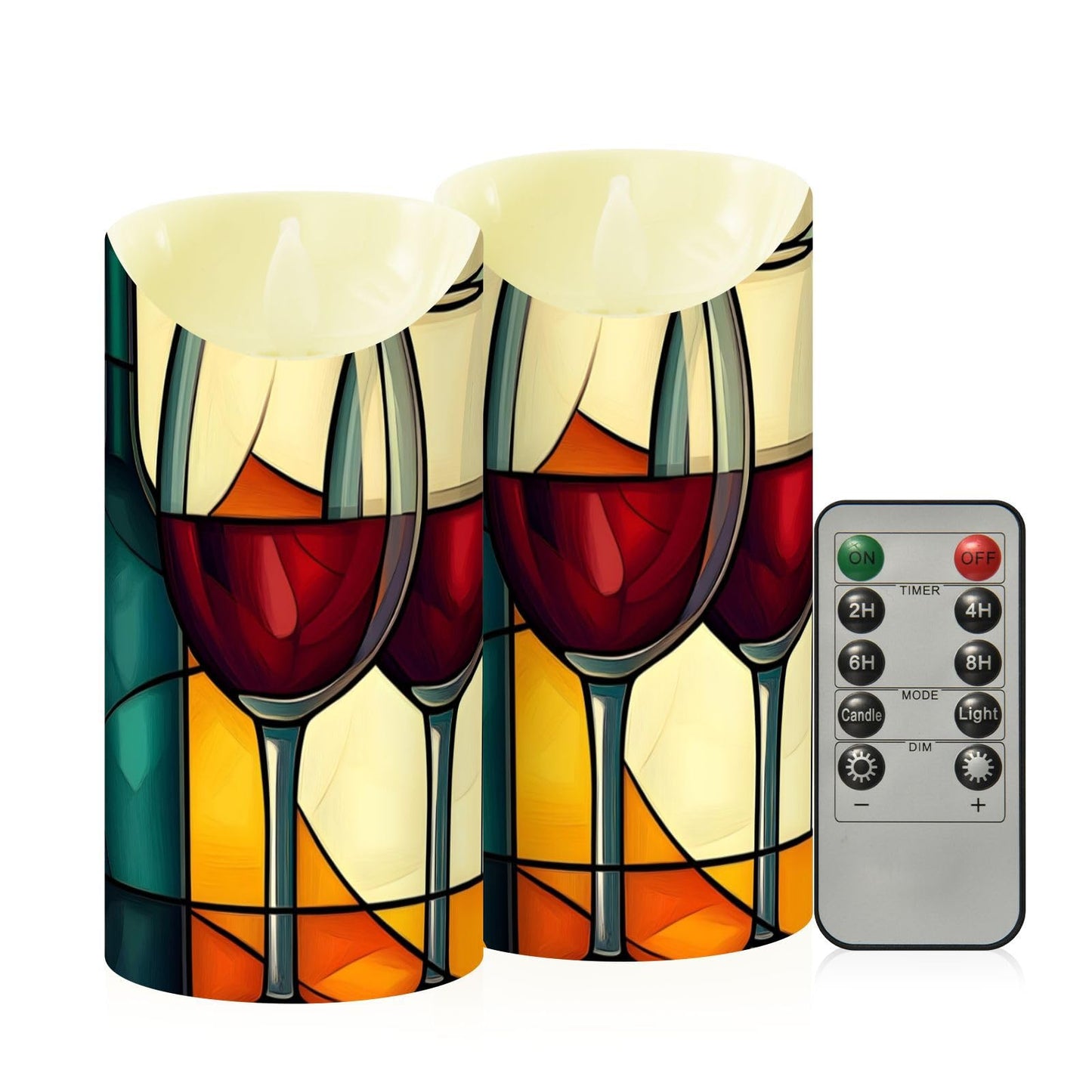 YMXFXP Wine Stain Glass Red 5.9”x3” Flameless LED Candles with Remote - Set of 2, Battery-Operated Flickering Pillar Candles with Timer for Home Decor - Batteries Not Included