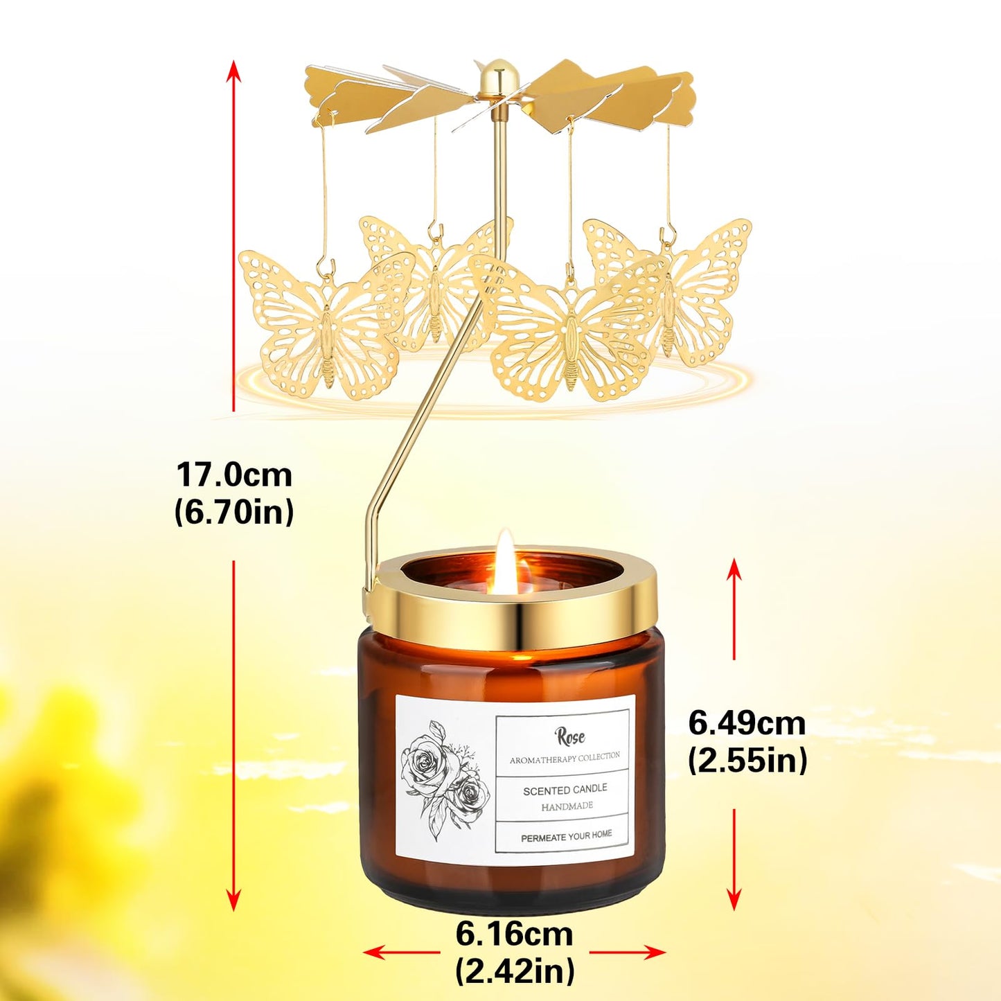 Rotatable Rose Scented Candle Gifts, Butterfly Gifts for Women Mom Wife Anniversary Valentine's Day Christmas, Unique Birthday Gift for Sister Girlfriend with Gift Box