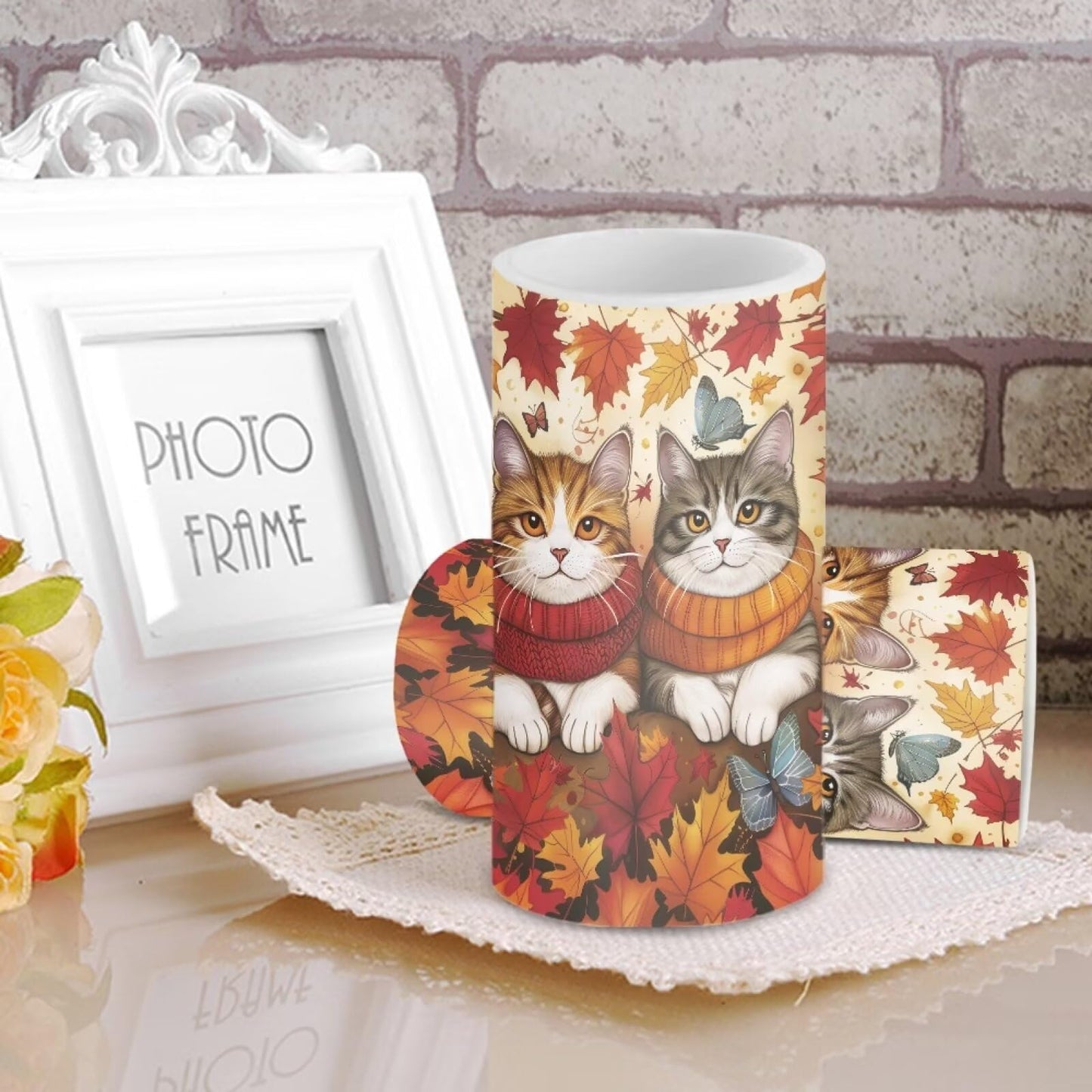 Luarisgur Fall LED Candles with Remote Cat Maple Leaves Flameless Candles Battery Operated LED Warm Light Flickering Candles for Thanksgiving Theme Decor Autumn Fall Harvest Living Room Decorations