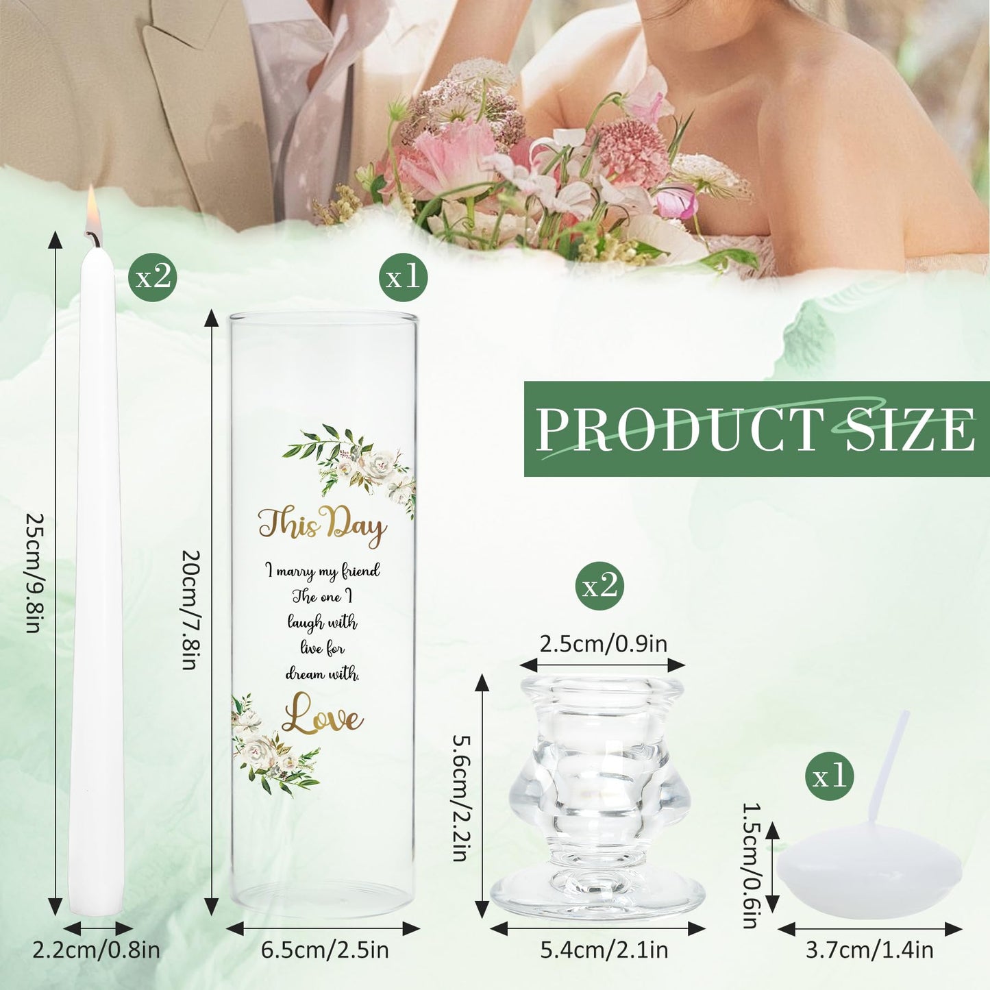 Unity Candles with Glass Holder for Wedding Ceremony - Unity Candles for Wedding, Religious Ceremony Ideas Marriage Decoration Accessories Set for Newly Couple Anniversary Church (Flower)
