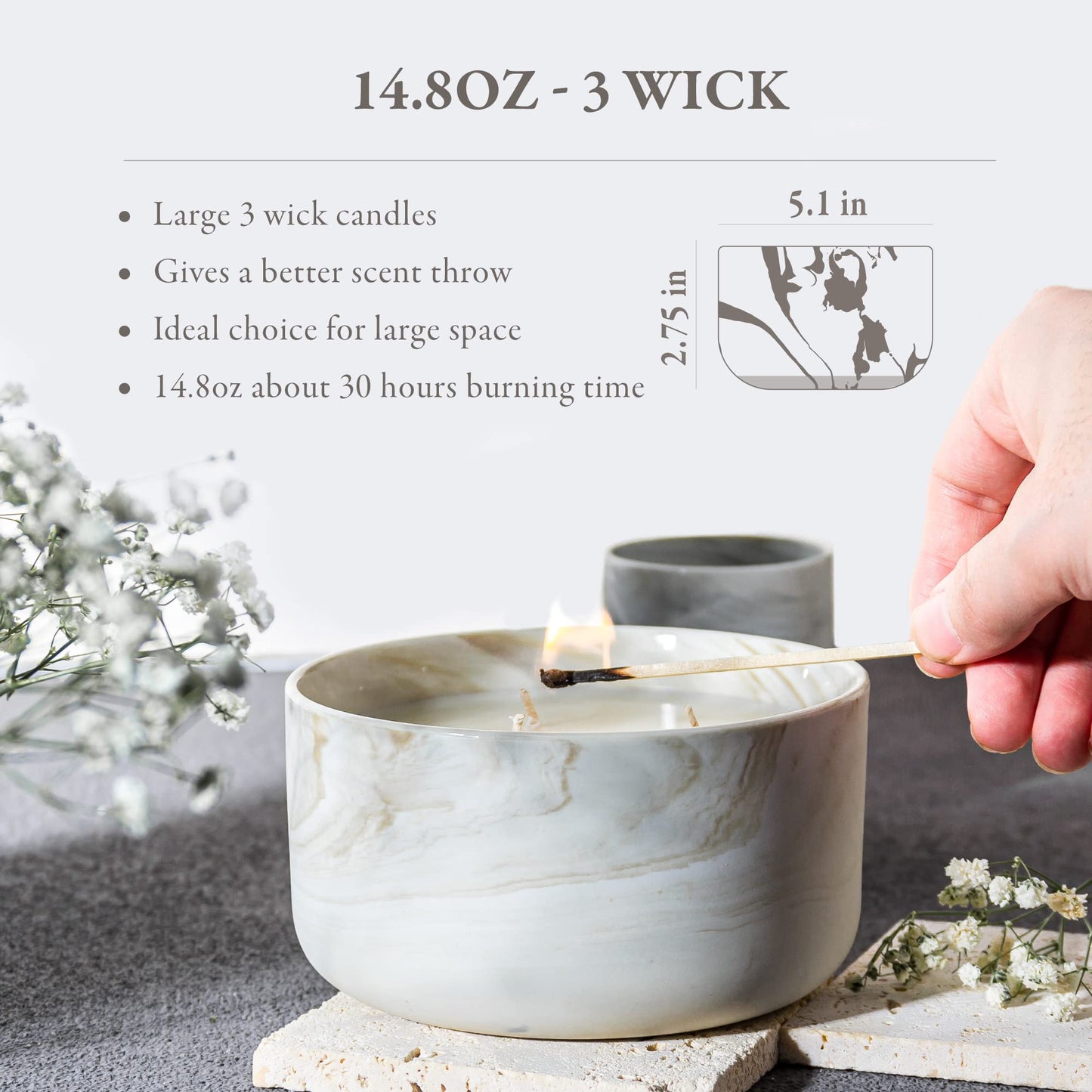 Vanilla Caramel Soy Candle, 14.8oz Soy Wax, 3 Wicks, Long-Lasting with Heat-Resistant Ceramic Jar, Soy Candles for Home Scented, Large Candle Gift for Womens at Living rooms Bedrooms Bathrooms Offices