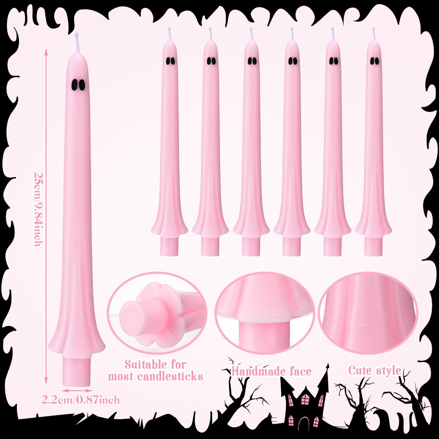 Conelist 6 Pcs Halloween Ghost Taper Candles Bulk Cute Pink Spooky Candles Decorations Halloween Ghost Shaped Decor for Party Favor Home Table Centerpieces Fireplace Festival Kitchen