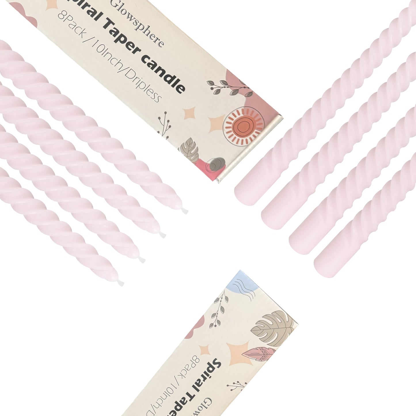 8 Pack 10 Inch Pale Pink Spiral Taper Candle Set, 7/8 Inch Unscented Driples Candlesticks for Home Decoration, 6-7 Hours Burn