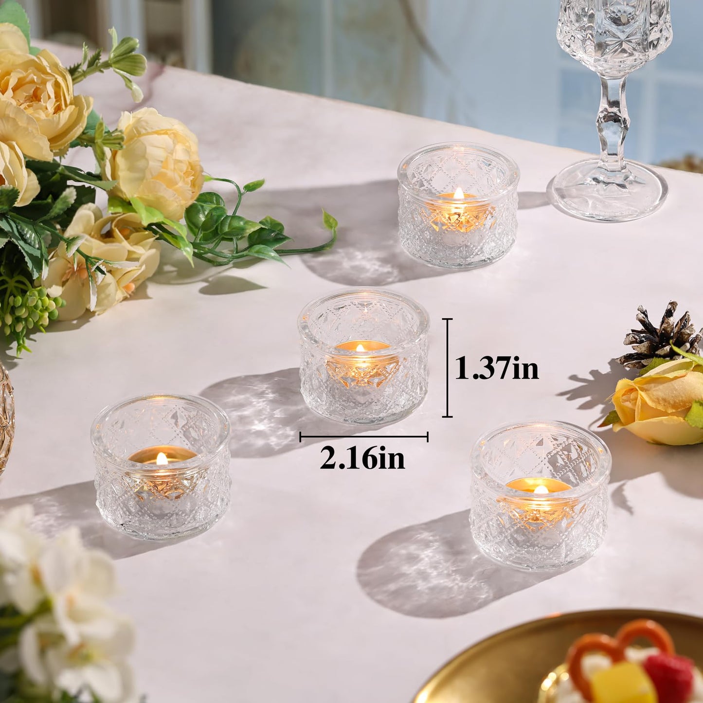 MATAHUM 24 Pack Clear Tealight Candle Holders, Glass Votive Candle Holders Bulk for Wedding Table Centerpieces, Bridal Shower, Baby Shower, Birthday Party Romantic Dinner, Home Decor