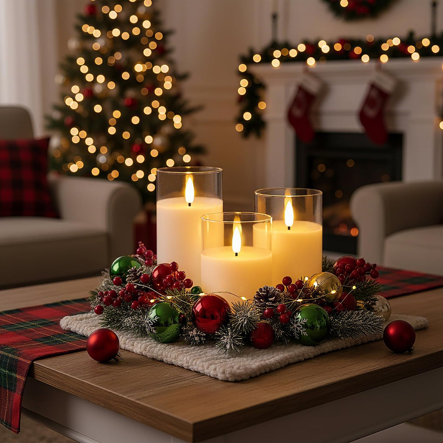 Homemory Clear Glass Flameless Candles, Pure White Wax Battery Operated Candles, LED Pillar Candles with Remote Control and Timers, D3 H4 5" 6", Set of 3