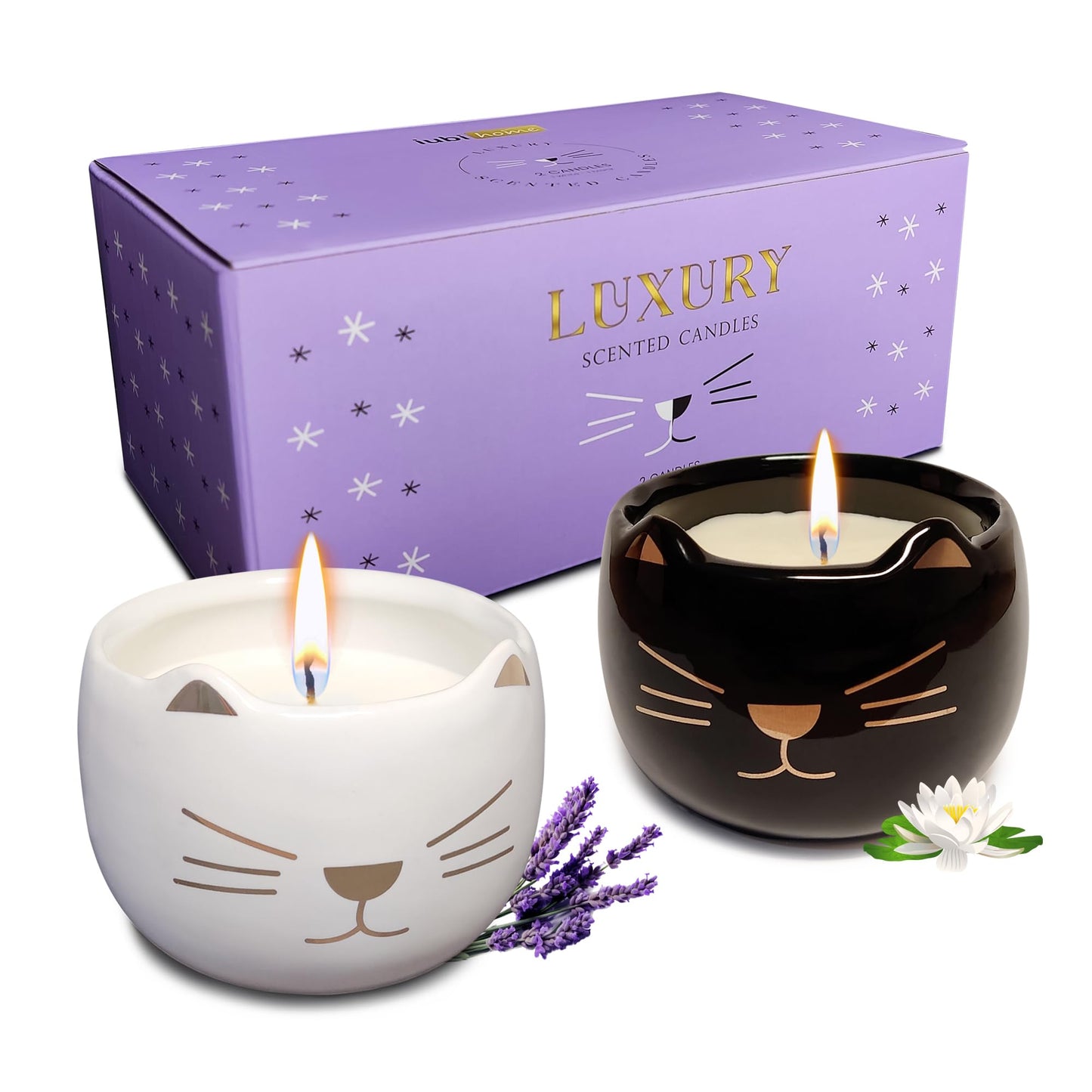 iubihome - Decorative Soy Wax Scented Candles, Cat Shaped Candle Gift Set of 2, Cute Cat Gifts for Home Decor