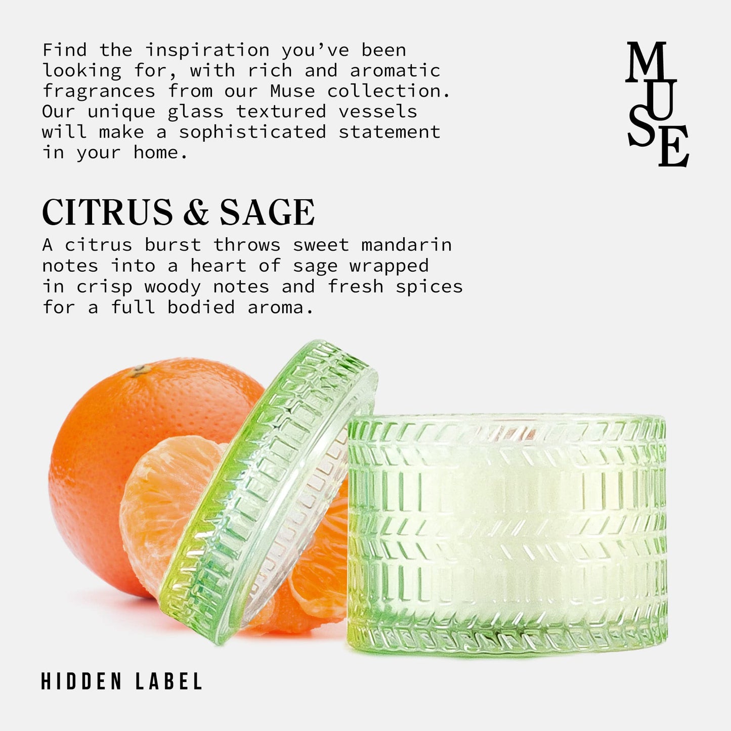 Hidden Label Decorative Jar Candle,Wood Wick Candles, Fresh Cotton + Citrus &Sage Scented Candle