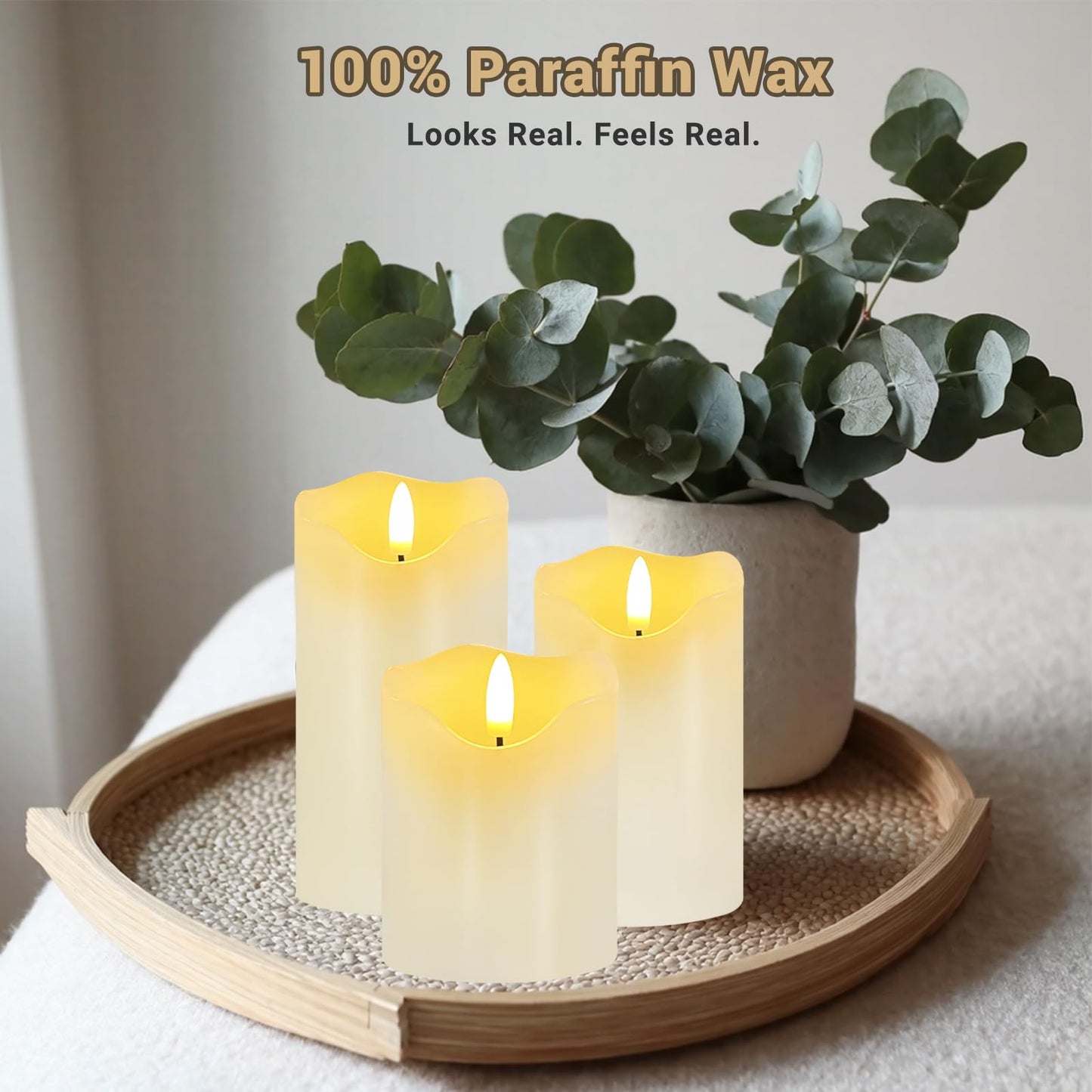 AVEKI White Flameless Candle Sets for Women Gift, Set of 3 Battery Operated LED Electric Candles Lights with Remote & Timer, Dimmable Fake Pillar Flickering Flameless Christmas Candles Decor