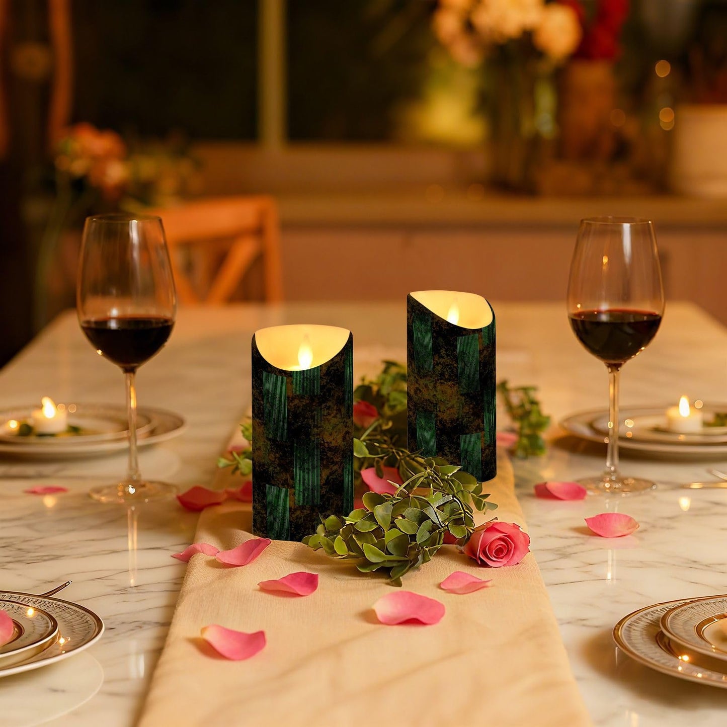 Gravopti Abstract Block 2 Pack Flameless LED Pillar Candles with Remote & Timer, Battery Operated, Flickering Wax Candle for Wedding, Romantic Home & Party Decor