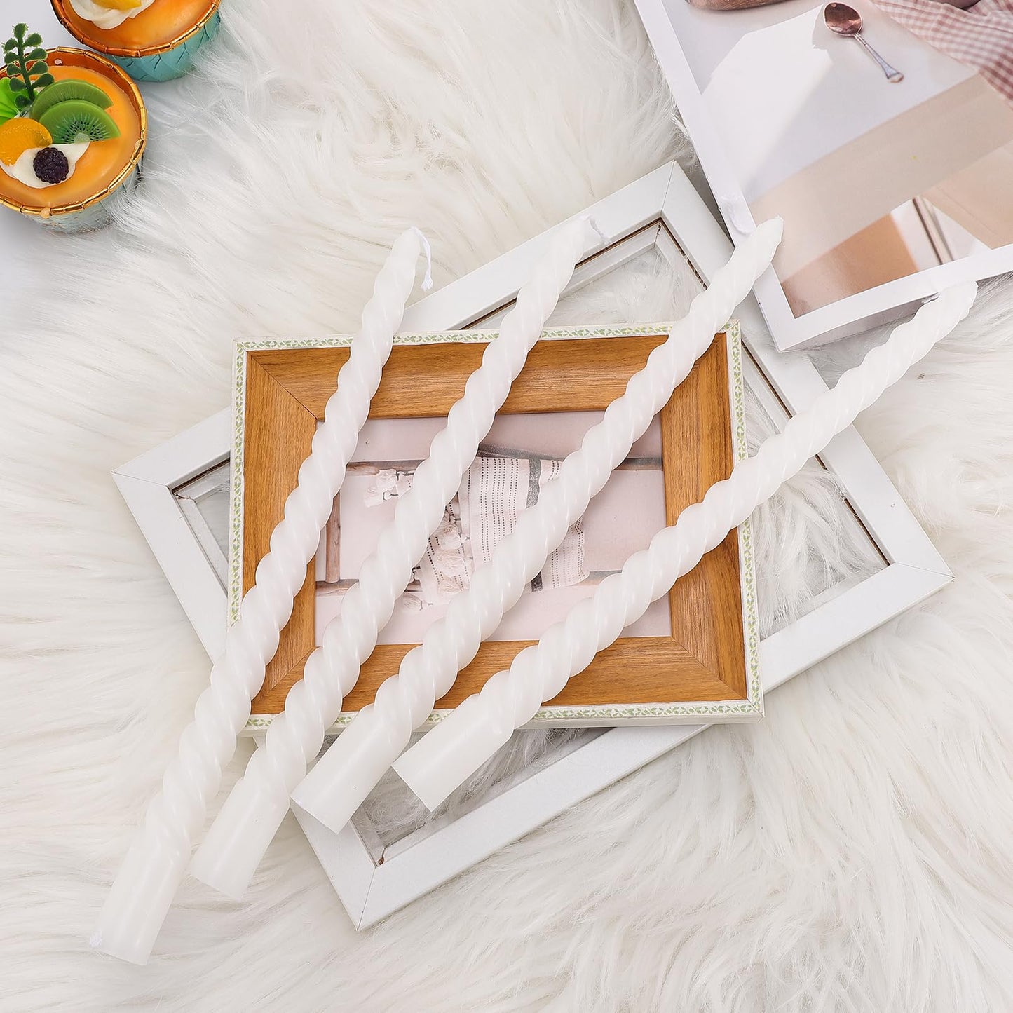 Loccmat 12 Pcs Spiral Taper Candles,s,10 Inch Unscented Tapered Candles Dripless Spiral Candlesticks,Long Candle Sticks White Taper Candles,White Twisted Candles for Dinner,Wedding,Party,Home Decor