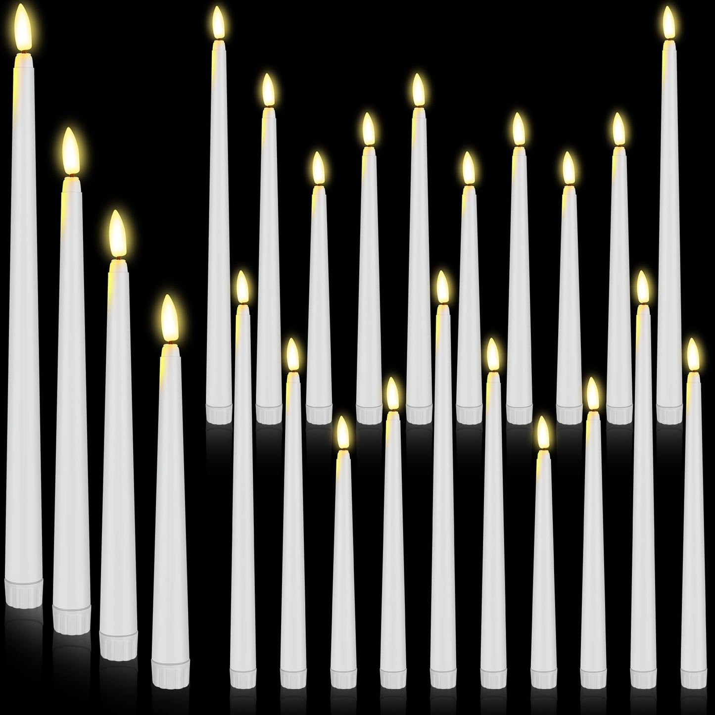 Rossesay 24 Pcs Flameless LED Taper Candles Battery Operated Candle 8.5", 9.65", 10.8", 12.8" Flameless Candlesticks Flickering for Christmas Church Wedding Indoor Decoration(Classic, White)