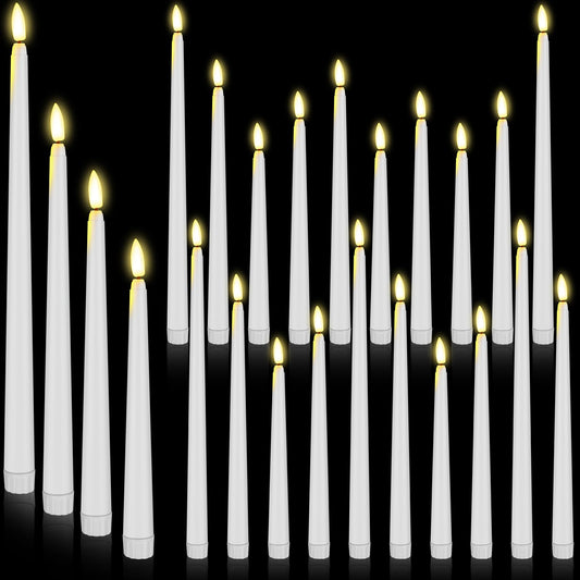 Rossesay 24 Pcs Flameless LED Taper Candles Battery Operated Candle 8.5", 9.65", 10.8", 12.8" Flameless Candlesticks Flickering for Christmas Church Wedding Indoor Decoration(Classic, White)