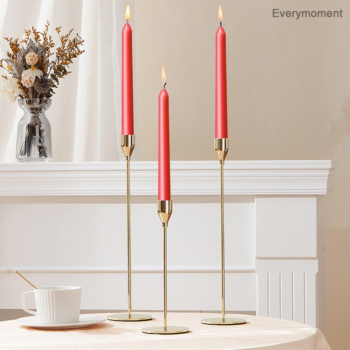 Everymoment Red Taper Candles - 4 Pack 10 Inch Candlesticks - Dripless & Smokeless for 8 Hours - Unscented Paraffin Wax - Ideal for Valentine’s Day Christmas Wedding Halloween Holiday & Home Decor