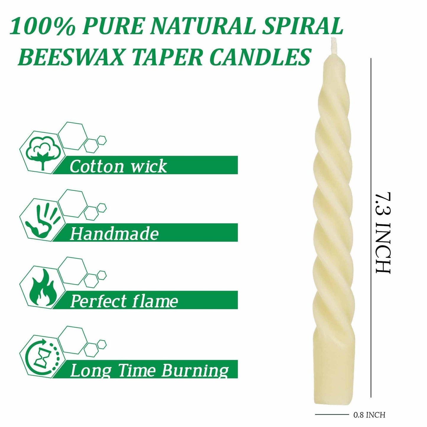 7.5 inch Natural Pure Hand Poured Spiral Bees waxs Tapered Candle 4 Packs,Unscented Dripless Twisted Candlesticks,Wick and Smokeless for Home Decorations, Yoga