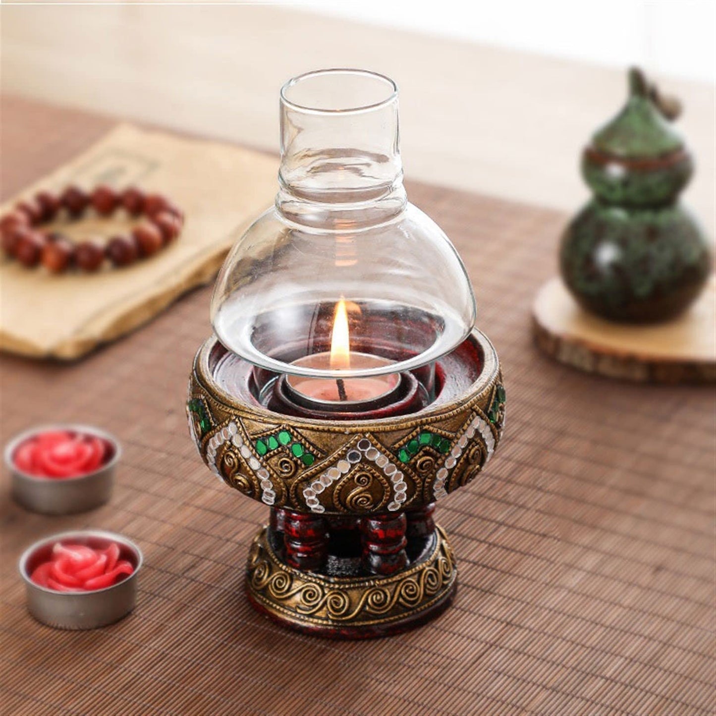 cfycfy987 Candelabra Wooden Candlestick Retro Windproof Candle Holder Dinner Table Candlestick Decoration Candle Sticks Holder