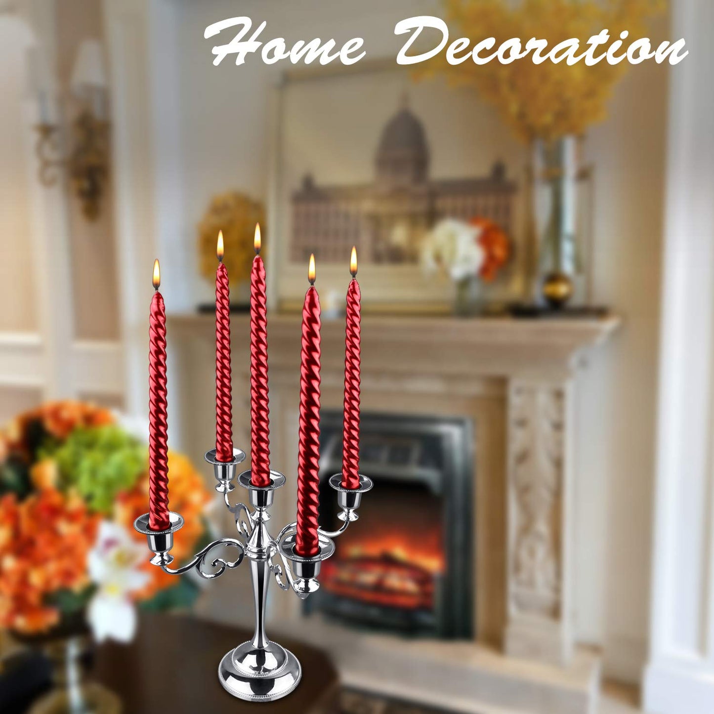 Viscacha Copper Candle Holder，5 Wick Metal Candle Holders for Taper Candles（10.6 inch Tall Candelabra, for 1/2-1 inch Pillar Candles Diameter Each）,Centerpiece Elegant Decoration Piece for Table