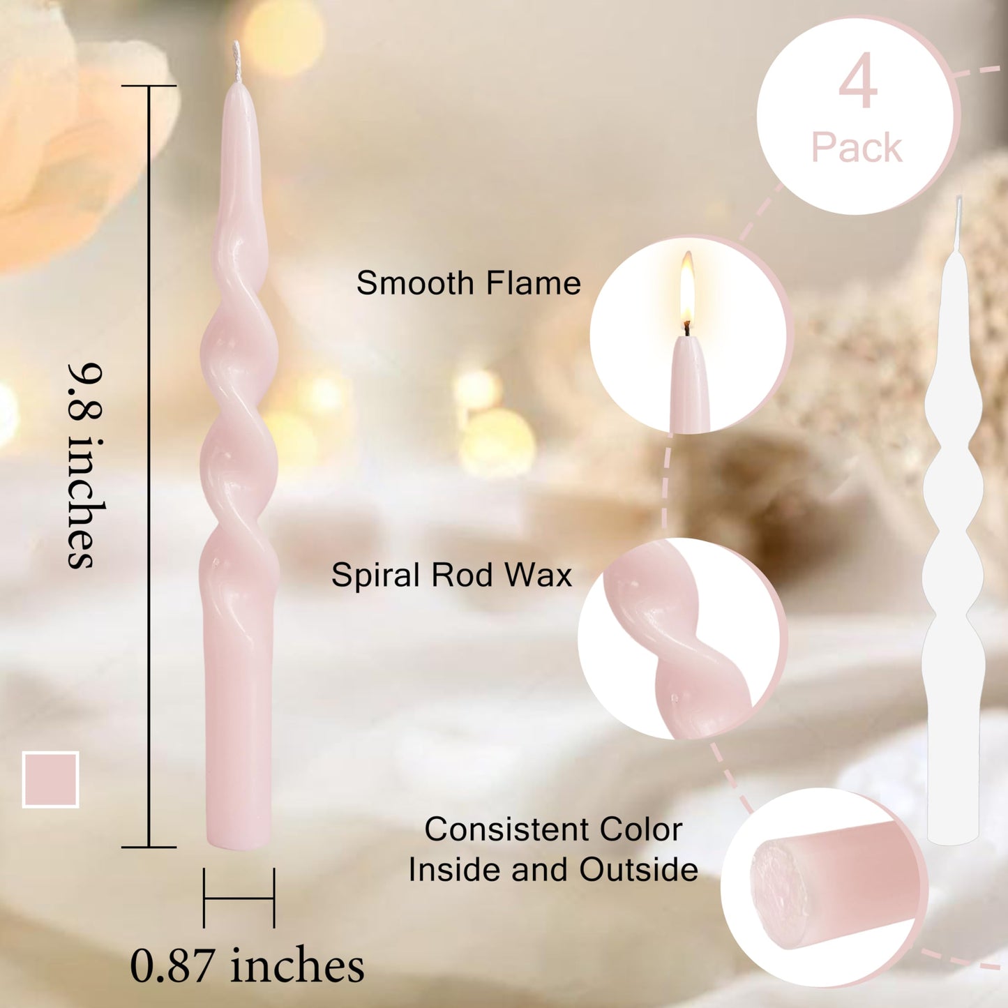 10 Inches Spiral Taper Candles Sticks Pastel Twisted Candle Dripless Unscented Long Candles, Handmade Candy Candlesticks for Wedding Dinner Decor, Set of 6