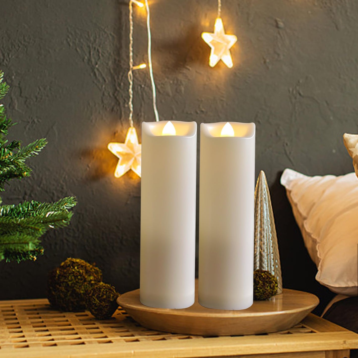 4 Pack Battery Operated Candles 2"x4"/5"/6"/7" Plastic Flickering LED Flameless Candles with Timer Outdoor Waterproof Wedding Party Halloween Christmas Decoration Realistic Slim Tall Pillar Candles