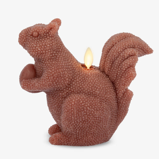 Luminara Flameless Home Decor - Squirrel Figural LED Candle Natural Color, Tortoise Shell, 6" x 5.6" Real Wax Moving Flame Battery Operated w/Timer