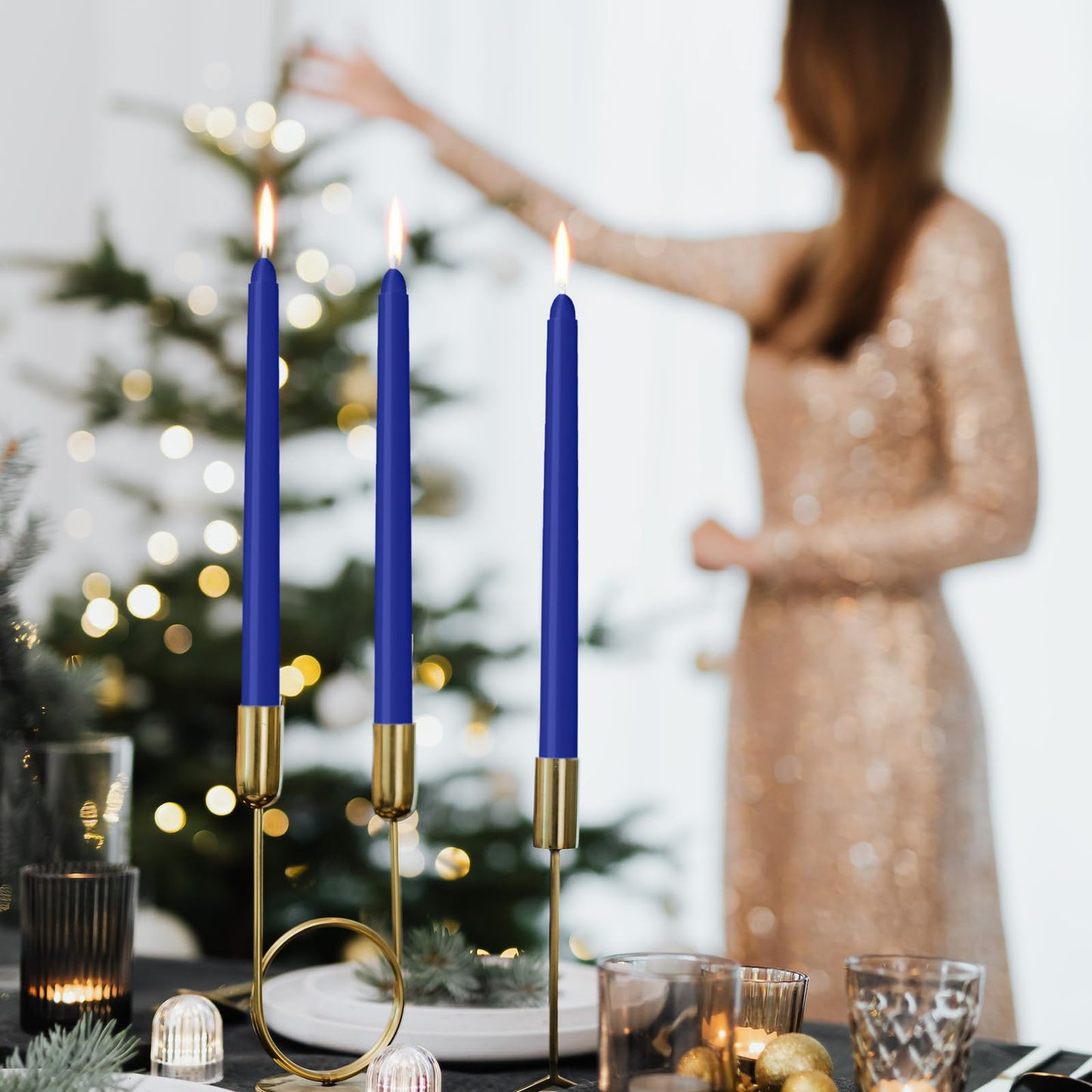LYOBATH 30 Pack Blue Taper Candles - Taper Candles 10 Inch Dripless, Smokeless & Unscented - 8 Hours Long Burning - Ideal for Weddings, Dinner Parties, and Home Decor
