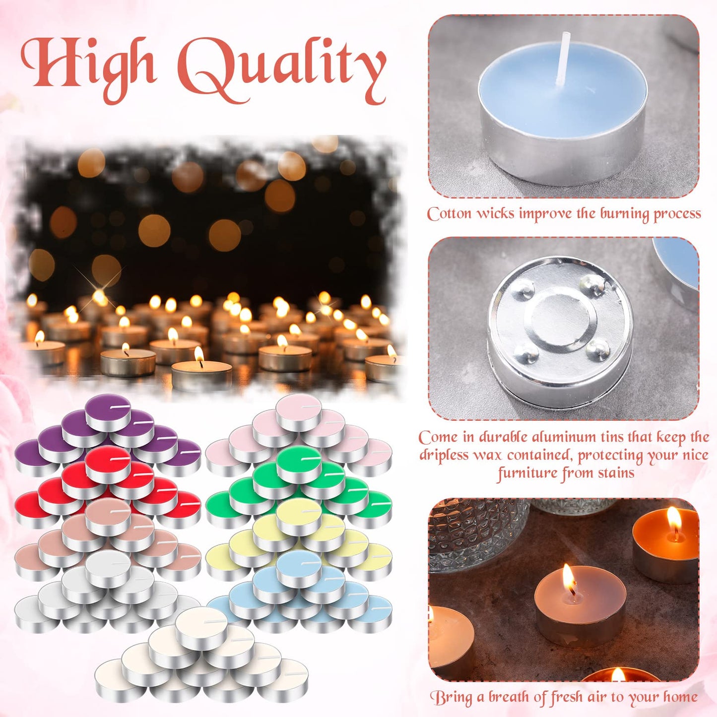 Huquary 108 Pcs Scented Tea Lights Candles Mini Scented Tealight Candles Bulk for Burning Approximately 4 Hours Time(Mix)