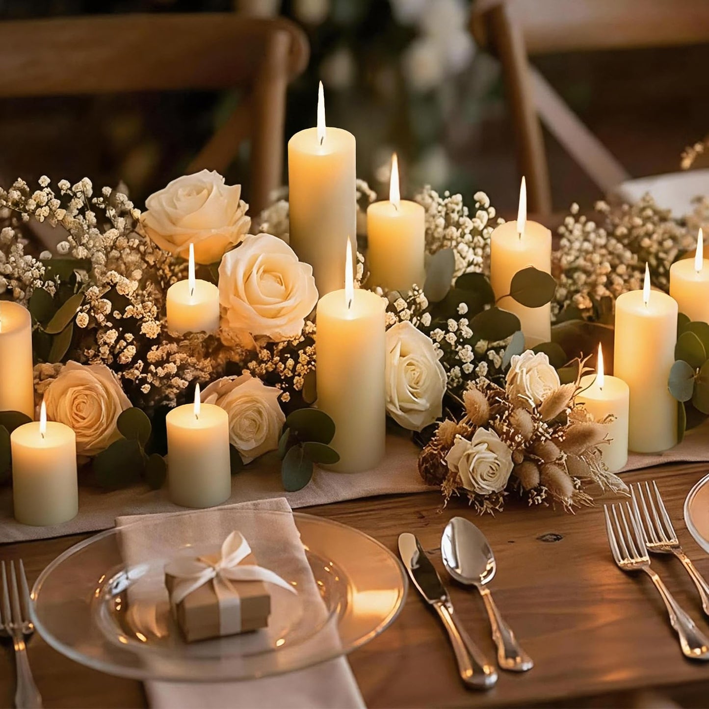 Veiuwa 18 Pack Ivory Pillar Candles Bulk Set, 2x3 2x6 2x8 Inch - 6 Each Size, Dripless Smokeless Clean Burning for Wedding Centerpieces, Home Decor, Church, Romantic Ambiance！