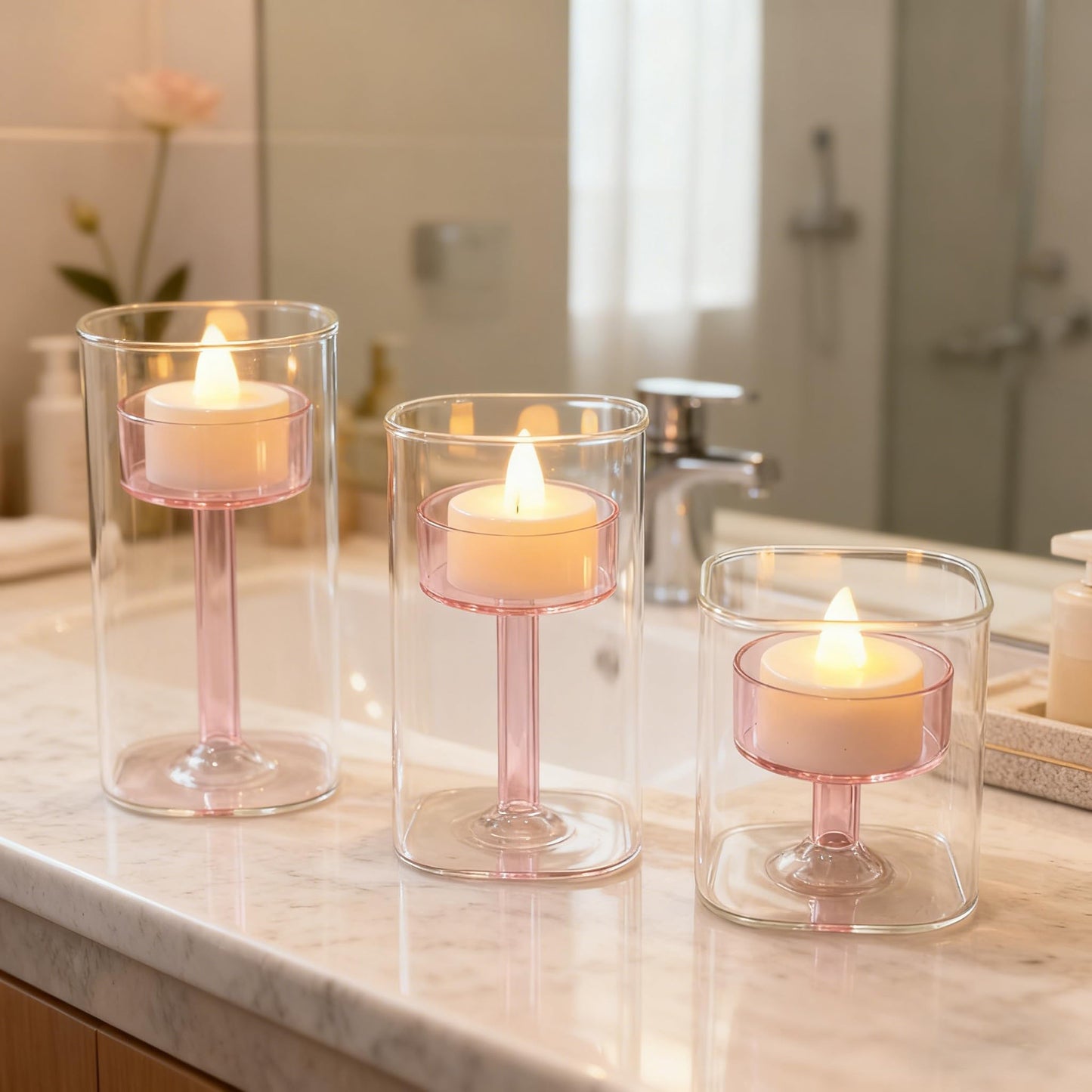Maimeili Glass Candle Holder Hurricane Crystal Decorative Candle Fits Standard Tealight for Table Wedding Dinning Centerpieces Party Supplies Home Decor