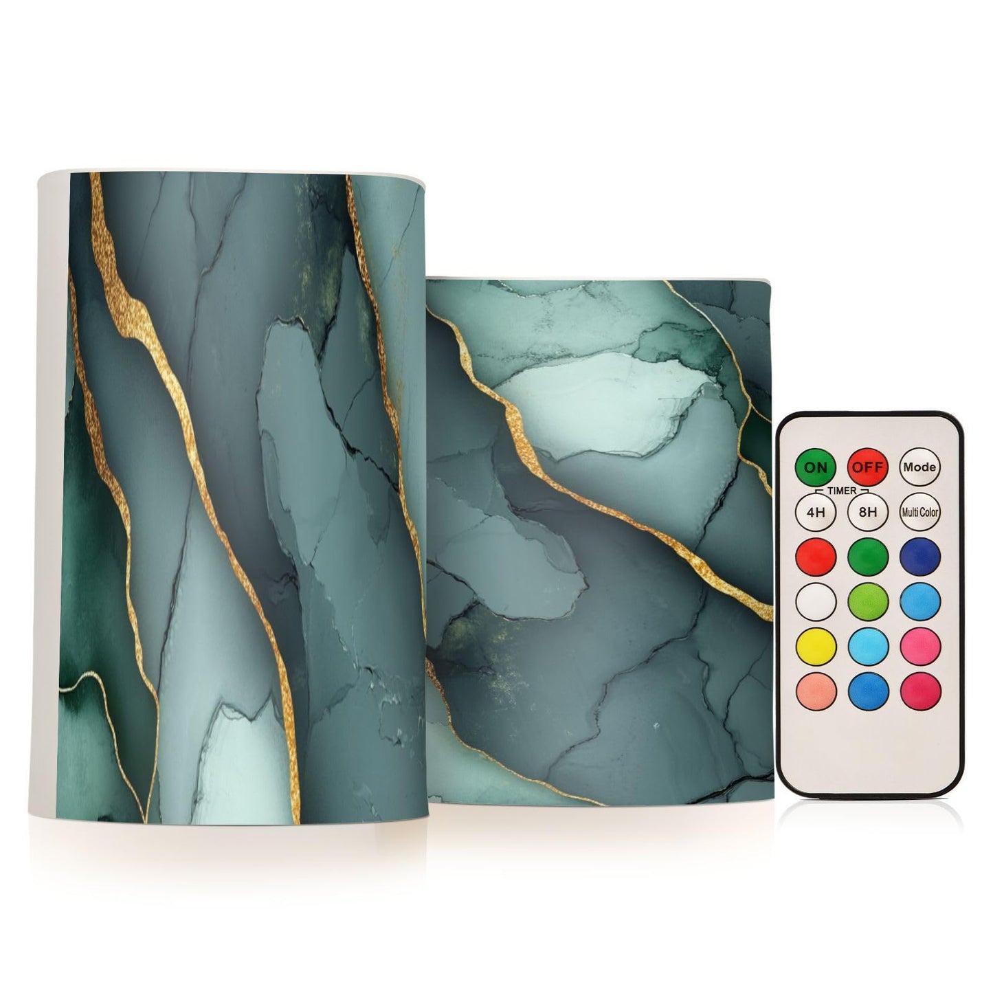 Flameless Pillar Candles Battery Powered Flameless Candle Lantern for Outdoor Marble Green Grey