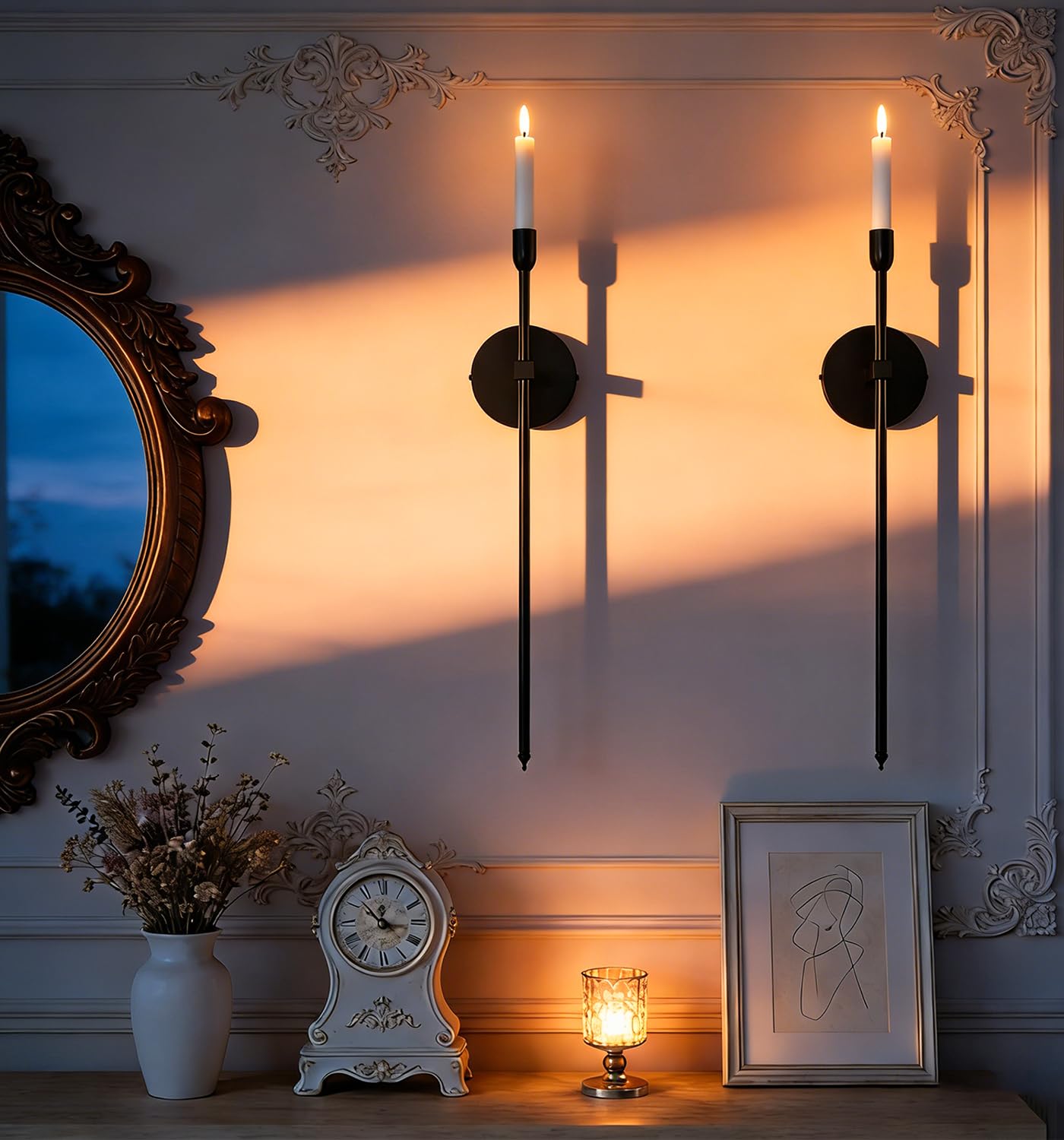 Wall Candle Sconces Holder Set of 2,Large Black Scepter Gothic Design Metal Candle Sconces,Home Wall Decoration for Living Room Entryway Dining Room