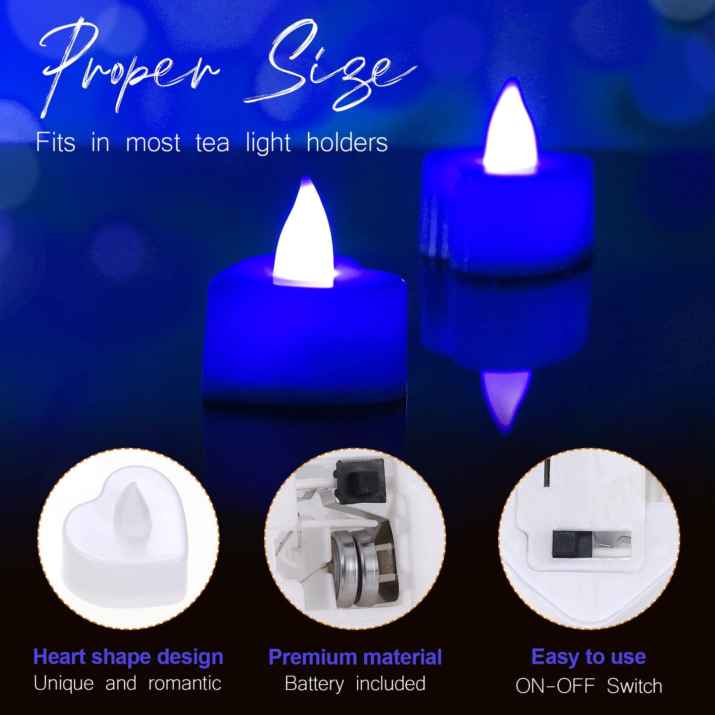 Coume 120 Pcs Romantic LED Heart-Shaped Candles with 6000 Rose Petals Set, Perfect for Weddings Anniversaries, Proposal, Date, Valentine's Day, Hotel, Battery-Operated, Reusable (Blue Light)