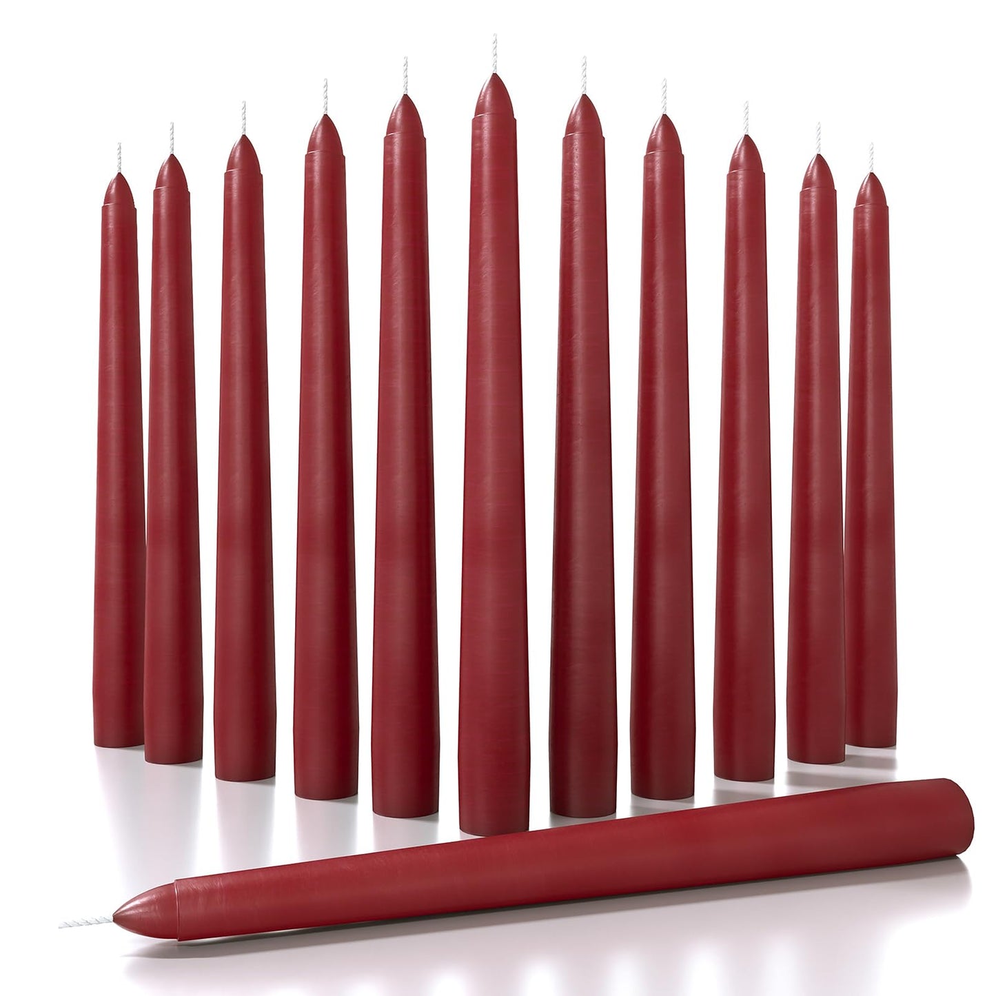 CANDWAX 8 inch Bordeaux Taper Candles Set of 12 - Unscented Smokeless Dripless Tall Candlesticks - Ideal for Home Decor, Thanksgiving or as Christmas Candles - Tapered Christmas Candle Sticks