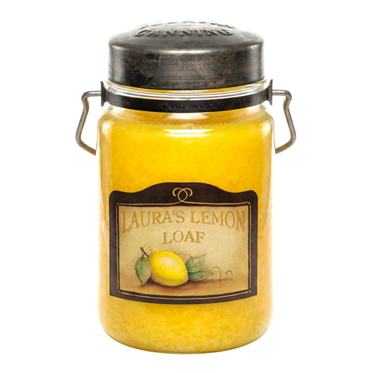 McCall’s Candles | Laura’s Lemon Loaf | 26 oz Scented Candle | USA-Poured | Vintage Rustic Jar with Carrying Handle | Tart Lemon & Sweet Poundcake Fragrance