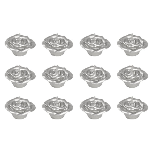 Mega Candles 12 pcs Unscented Rose Petals Flower Silver Floating Candles, Hand Poured Wax Candle 2 Inch Diameter, Home Décor, Wedding Centerpieces, Holidays, Occasions, Events, Festivities