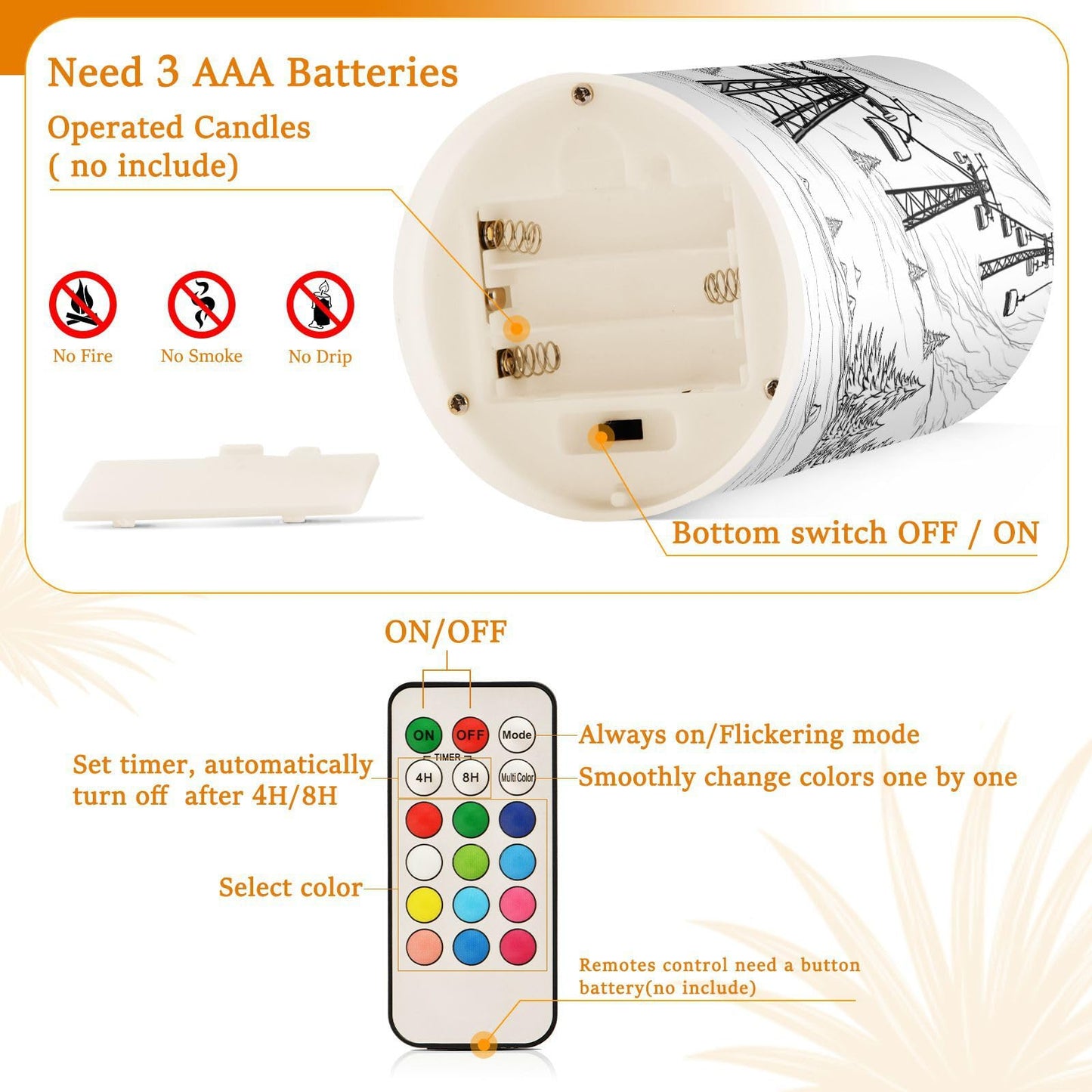 ALAZA Mountain Ski Lift Sketch Flickering Flameless Candles Battery Operated with Remote Timer,Tea Light Candles LED Pillar Votive Candles Set of 2 for Outdoor Indoor Decorations