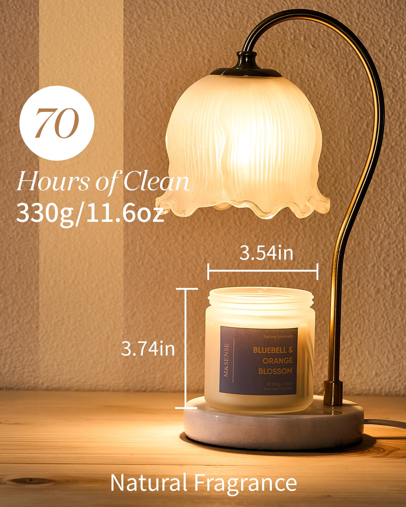 M&SENSE Bluebell Orange Blossom Scented Candle | 11.6oz Natural Soy Wax, 70-Hour Burn Time, Non-Toxic 2-Wick Candle for Home Refresh, Spring Decor & Self-Care Gifts