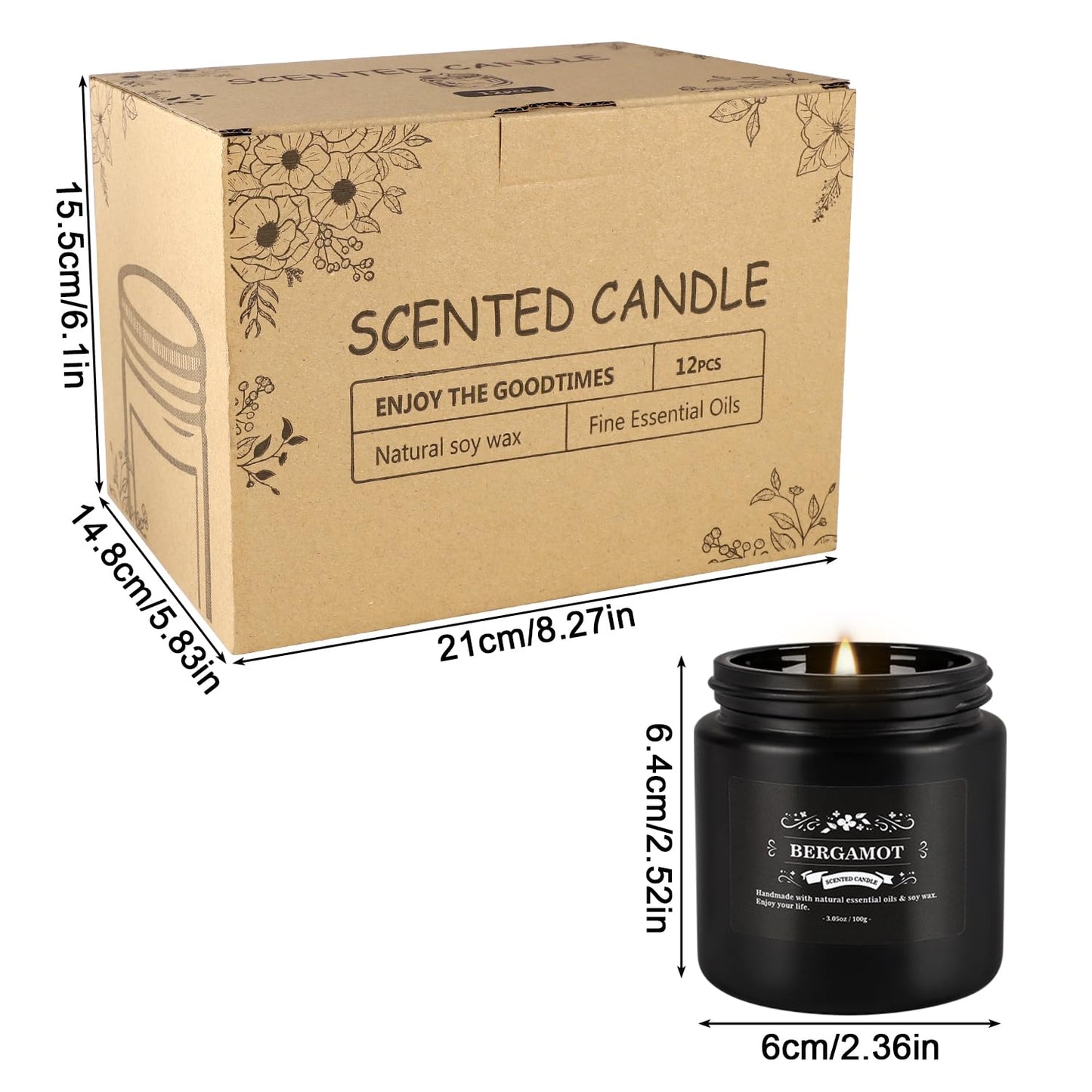 Howemon Scented Candle Set 12 Pack,Black, Candle for Home Scented, Odor Eliminating, Stress Relief, Long Lasting Soy Wax Gift Set