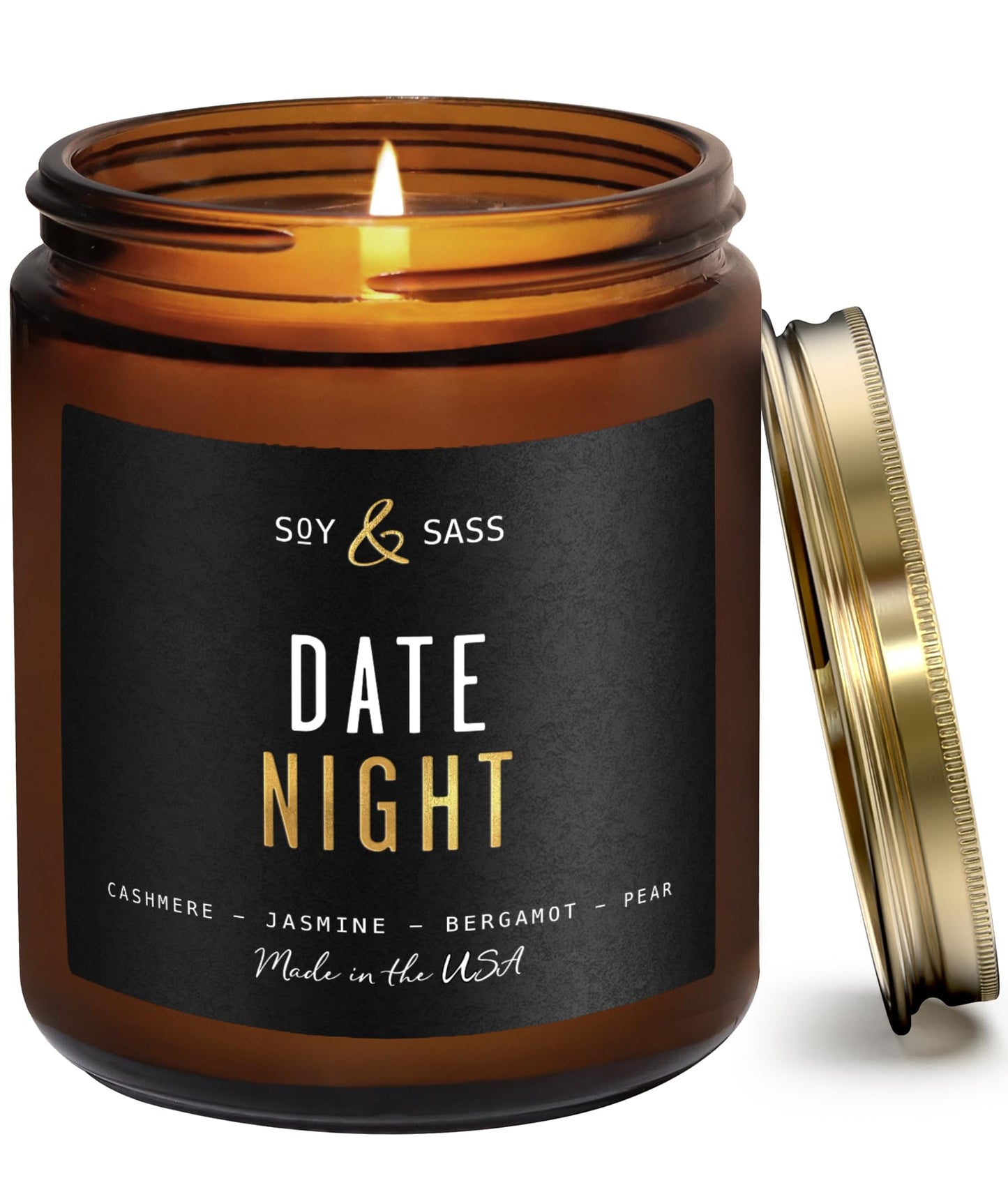 Date Night Candle I Scented Black Candles for Men or Women - French Cashmere & Vanilla Scent Soy Wax - Infused w/Essential Oils | Mens Candle I Long-Lasting 50Hr Burn, 9oz I Non Toxic I Made in USA