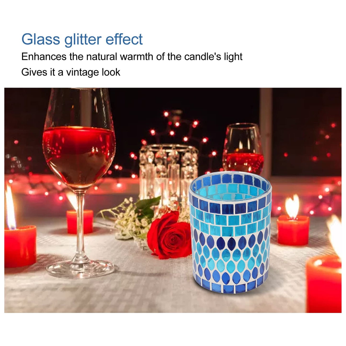 Glass Votive Candle Holder for Tealight, Mosaic Glass Tealight Candle Holder, Handmade Romantic Aromatherapy Candle Lamp Candle Jar Cup for Wedding Centerpiece Party Table Decorations