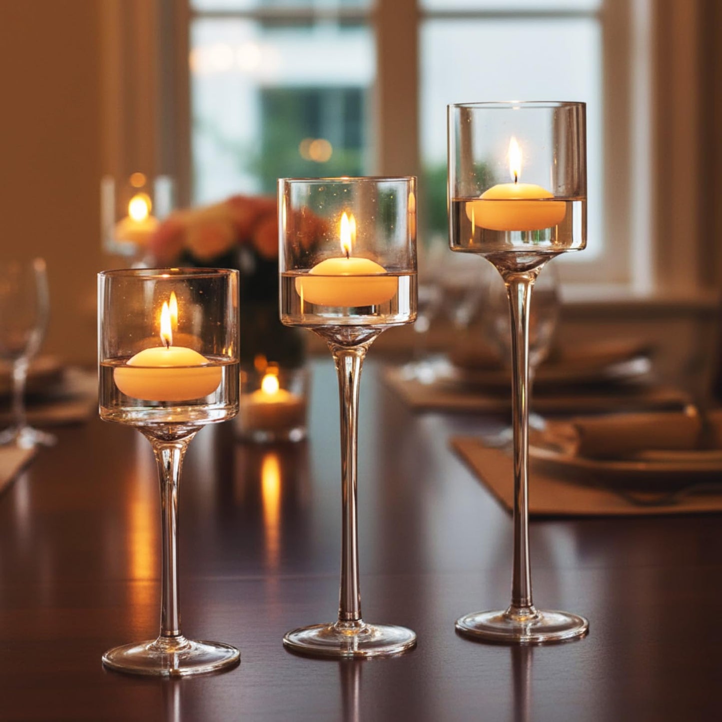Maxcheck 6 Pcs Glass Candle Holder Tea Light Floating Candle Holders 7.87" 9" 10.2" Tall for Table Centerpiece Home Wedding Party Table Decor(Clear)