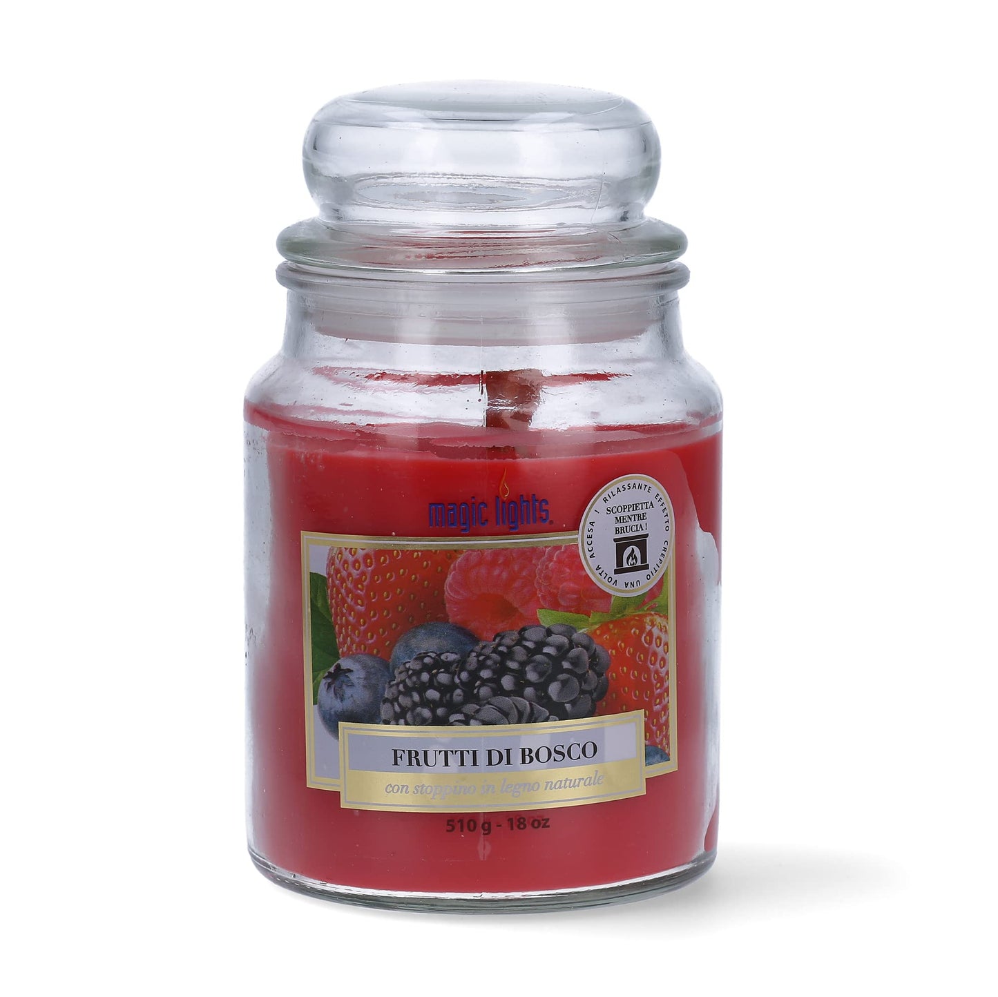 Candle jar 510g Berries with Natural Wood Wick, Made in Italy