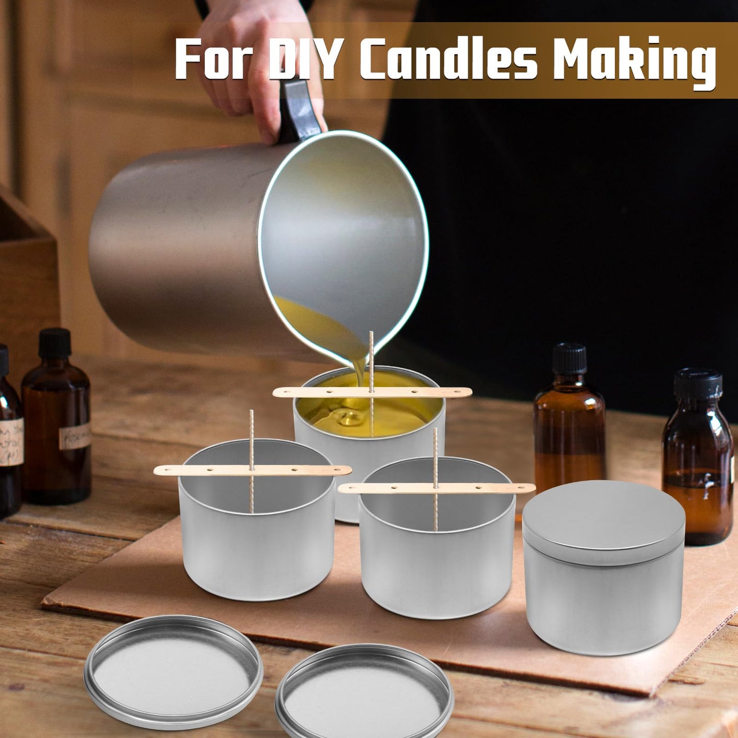 YJHSS 24-Pack 8oz Candle Tins with Lids, Metal Candle Jars for Candle Making, Empty Containers Vessels Bulk for Small Business & Beginners DIY Storage -Silver