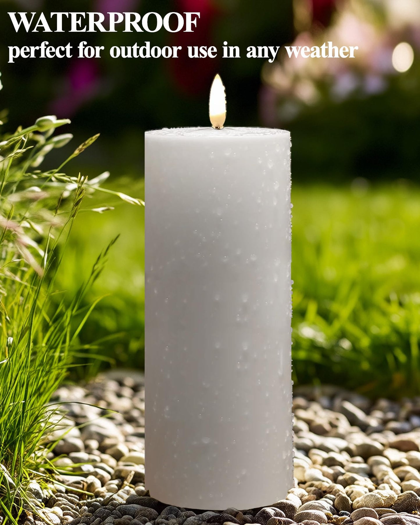 Gmnee 4"x8" Outdoor Waterproof Flameless Candles with Remote and Timers, LED Candles, Battery Operated Candles, Electric Fake Pillar Candles for Patio, Porch, and Lanterns Decor (White, Plastic)